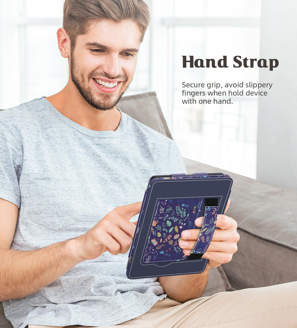 MoKo Case for 7"/6.8" Kindle Paperwhite(12th/11th Generation-2024/2021) and Kindle Colorsoft Signature Edition, Slim PU Shell Cover Case with Auto-Wake/Sleep for Kindle Paperwhite 2024, Flowers