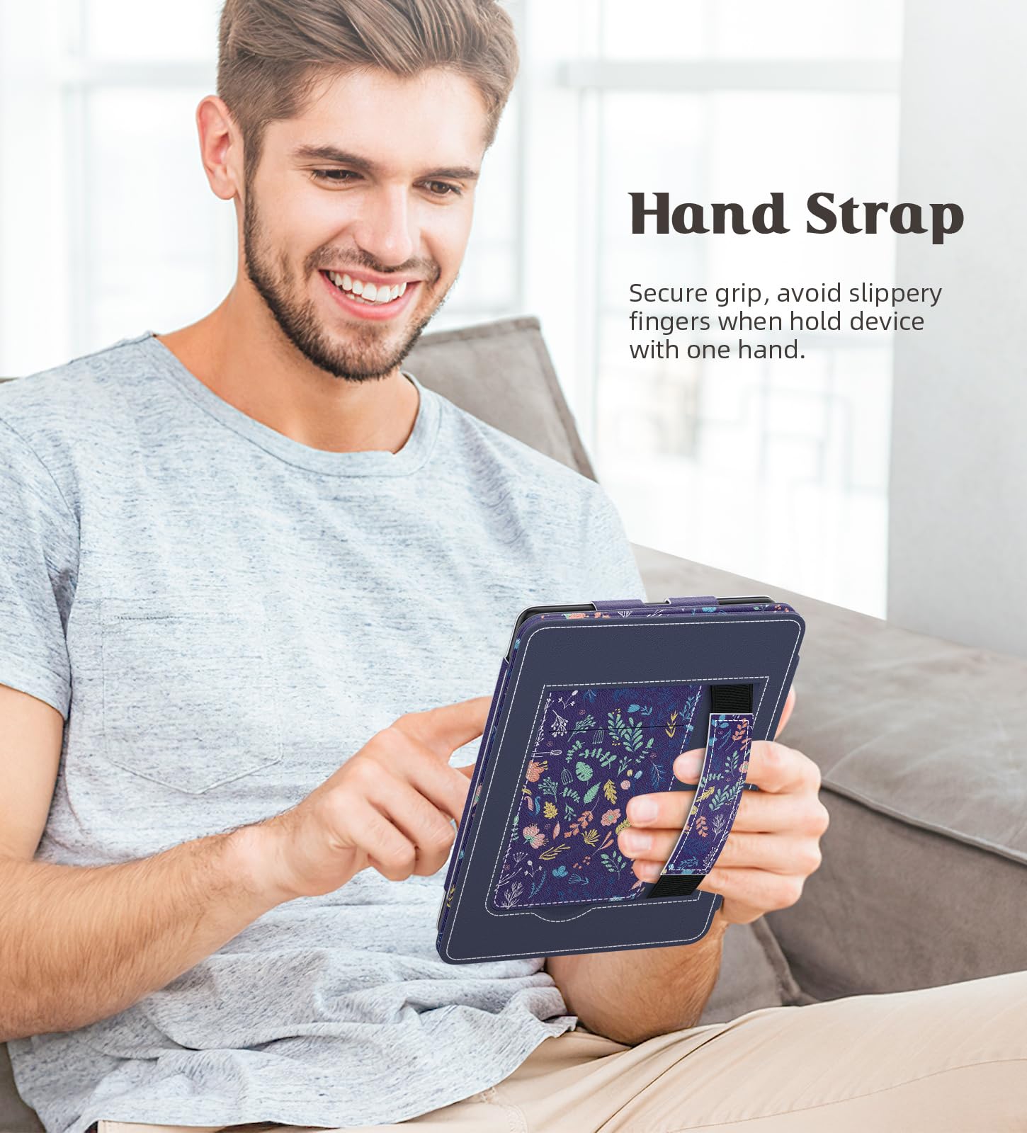 MoKo Case for 7"/6.8" Kindle Paperwhite(12th/11th Generation-2024/2021) and Kindle Colorsoft Signature Edition, Slim PU Shell Cover Case with Auto-Wake/Sleep for Kindle Paperwhite 2024, Flowers
