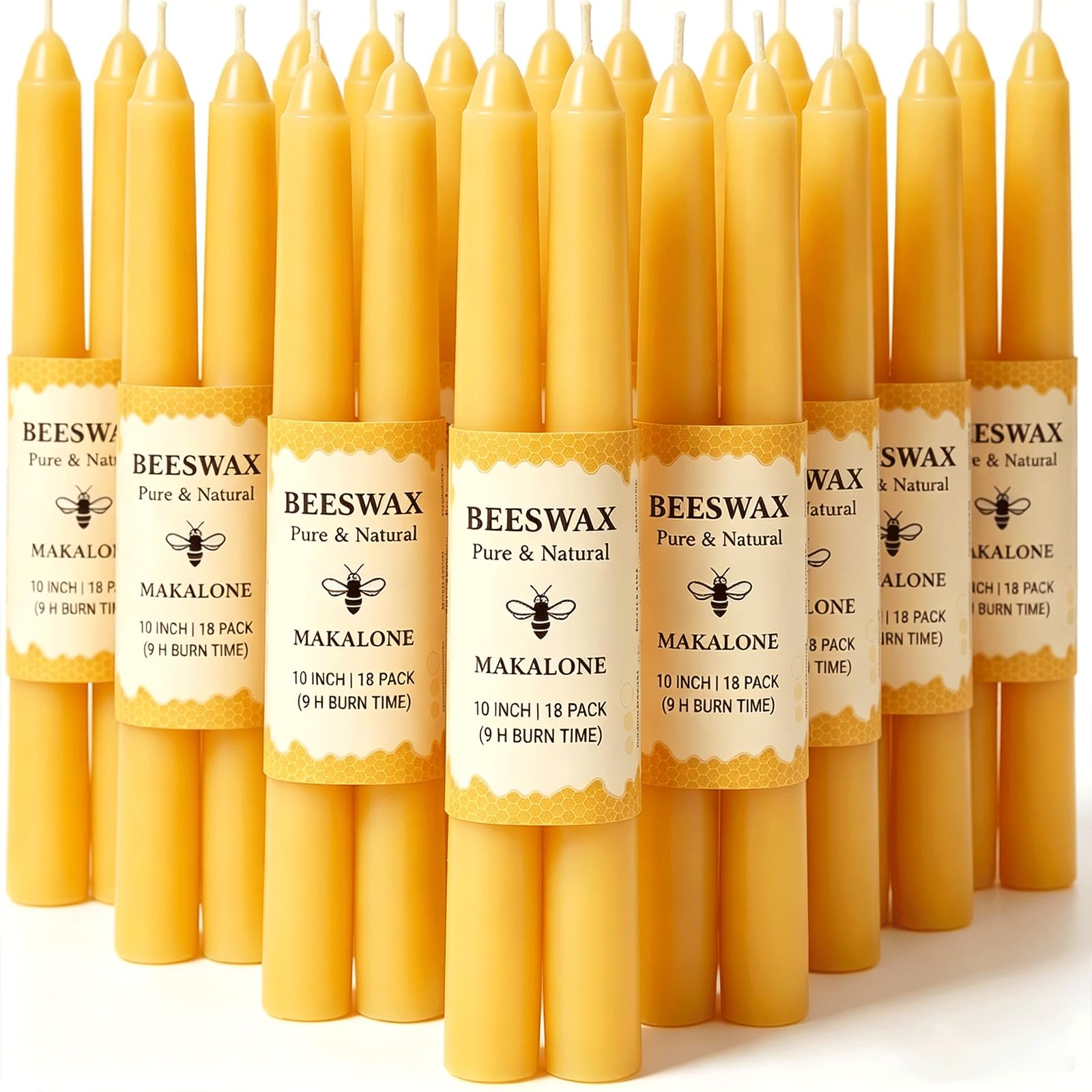 12 Pack Beeswax Taper Candles,8in Dripless Pure Beeswax Candles Non Toxic,8 Hours Long Burning 100% Natural Candle Sticks,Smokeless and Unscented Bees Wax Candle for Home,Prayer,Tall Tapered