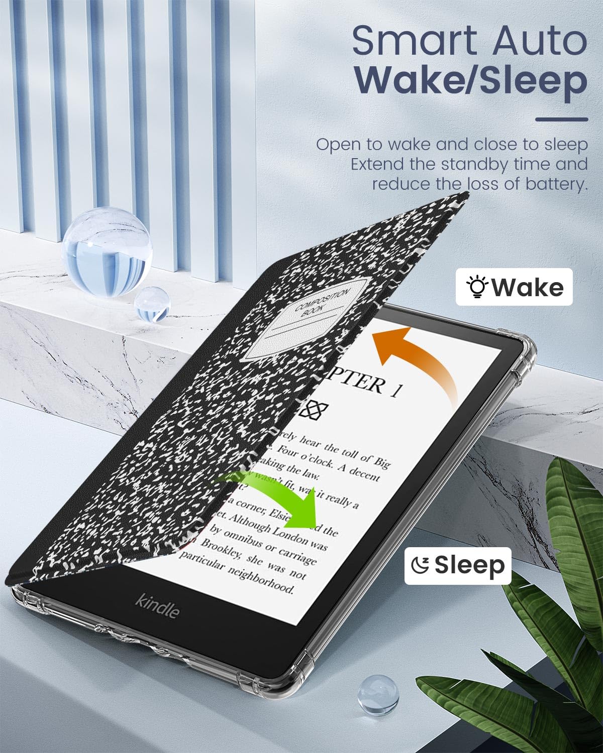 MoKo Case for 6" Kindle (11th Generation-2024/2022 Release), Ultra Clear Soft Flexible Transparent TPU Back Cover Light Shell with Auto Wake/Sleep for Kindle 11th Generation 2024, White Blue Floral