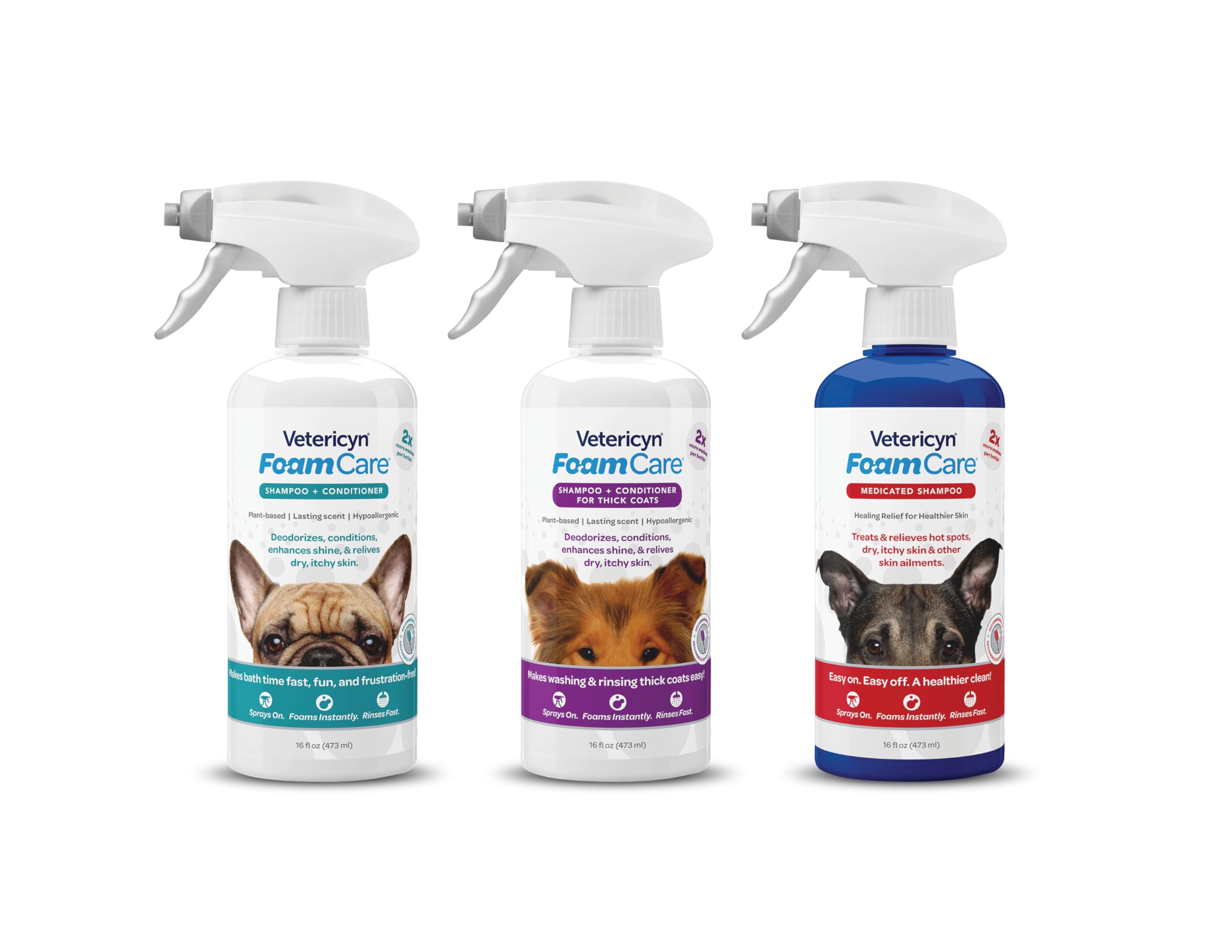 Vetericyn FoamCare Dog Shampoo and Conditioner - Instant Foaming, Spray-On Hypoallergenic Shampoo, Plant-Based Formula for Dogs and Cats. 16 Ounce
