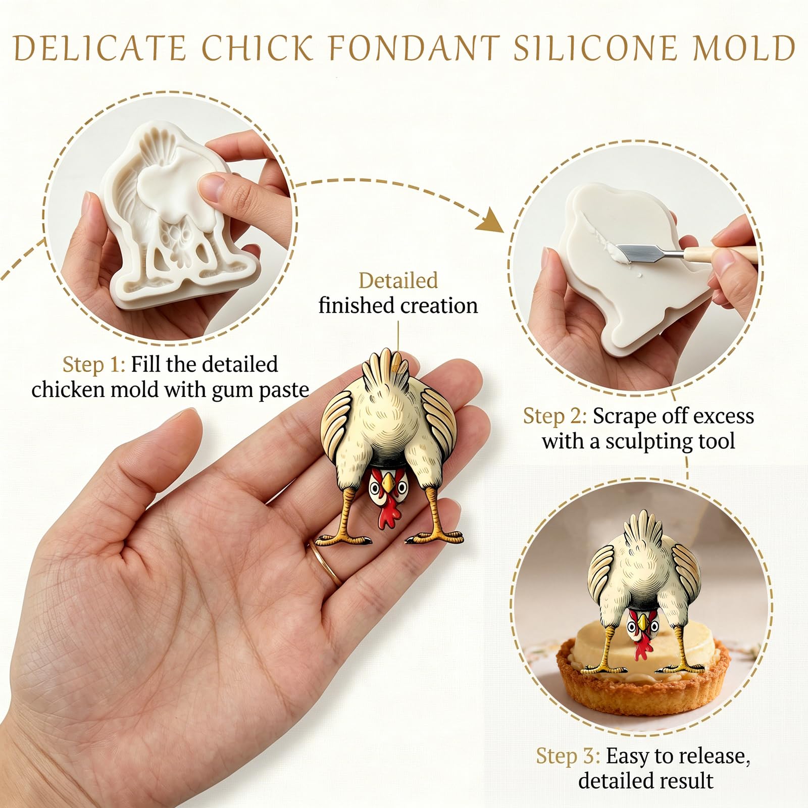 1 Pc Funny Chicken Butt Fondant Mold 3D Bending Chicken Candy Silicone Mold for Cake Decorating, Chocolate, Cupcake Toppers, Resin, Soap, Epoxy, Clay, Plaster, Farm Animal DIY Crafts