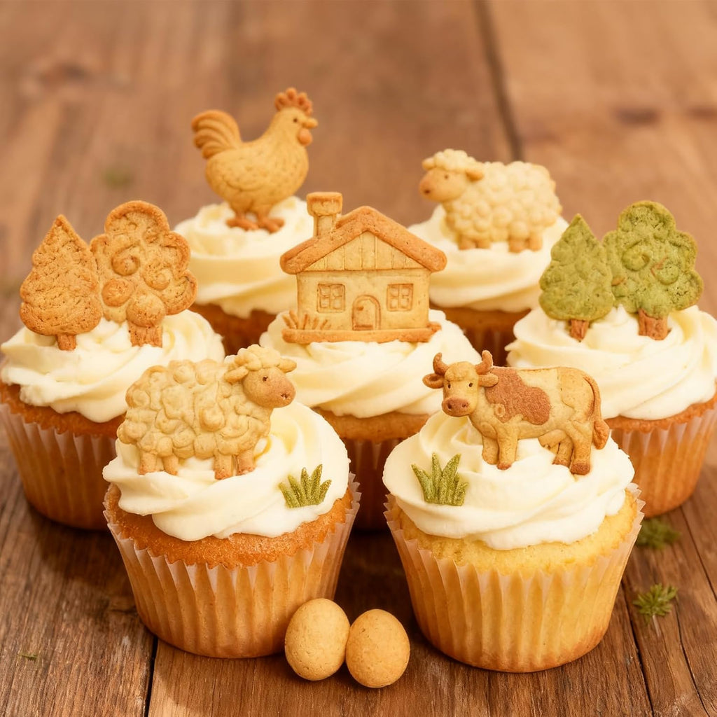 Farm Animal Silicone Mold, Lovely Cow Sheep Chicken Fondant Mold for House Design Cake Decorating Tool Biscuit Cookies Sugar Chocolate Hard Dessert Decor, 14 Cavity Baking Mold