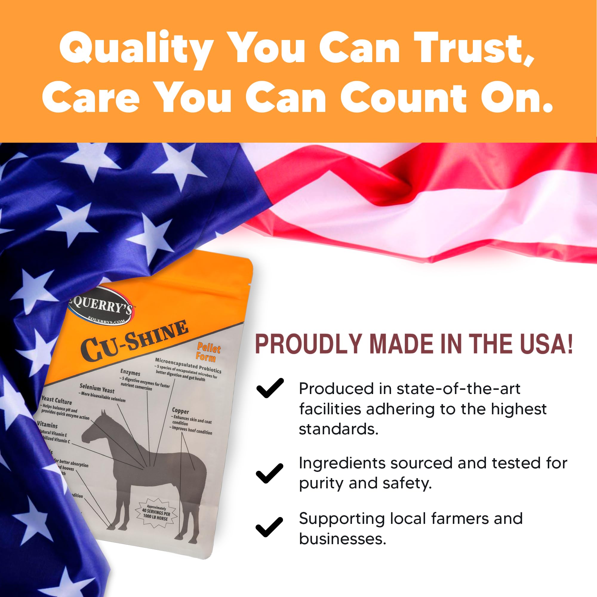 Equerry's Cu-Shine Total Horse Health Pellet Supplement, Horse Probiotics, Biotin for Radiant Coat, Digestive Supplements for Constipation and Gut Health - 5LB