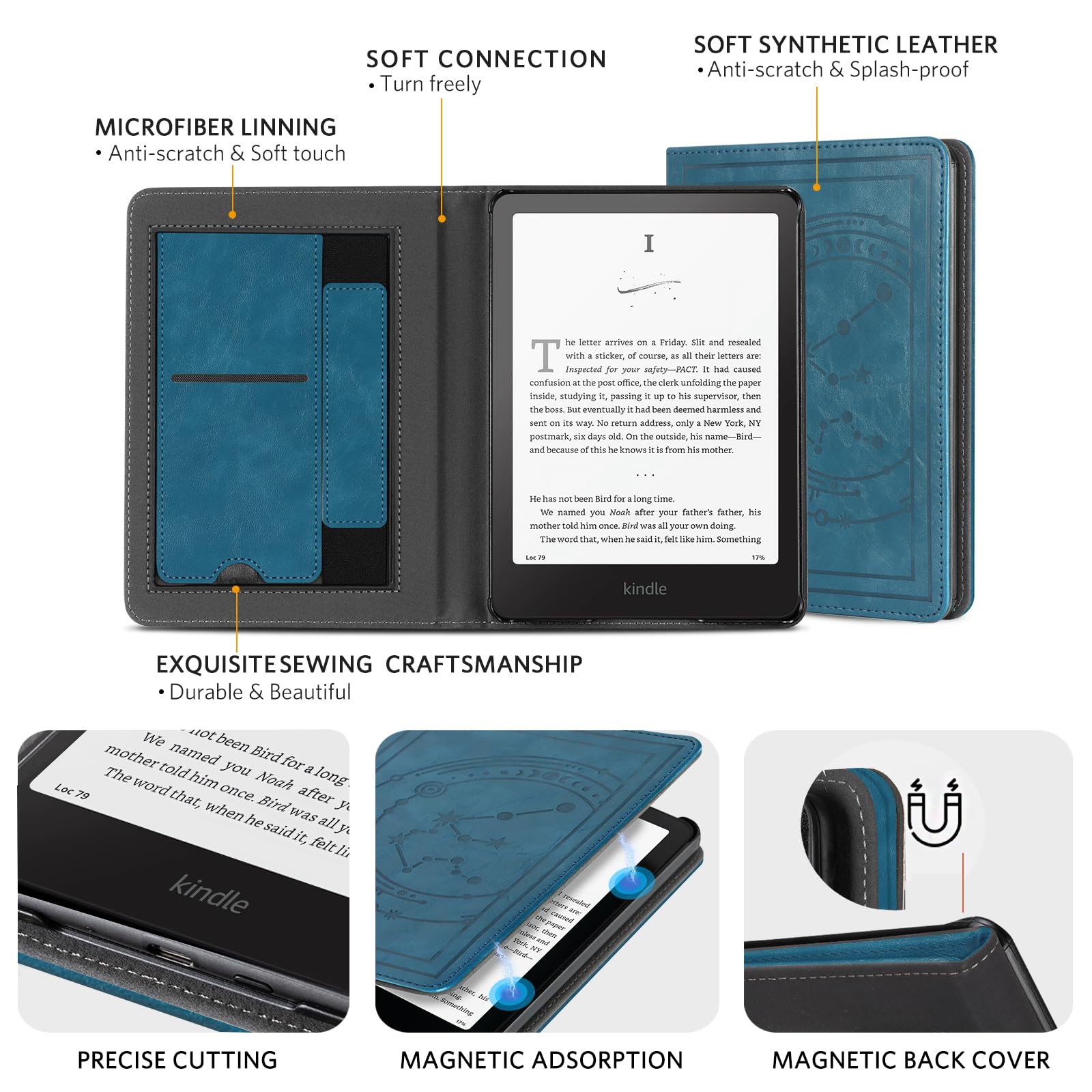 CoBak Case with Stand for Kindle Paperwhite 12th Gen 2024 Released (7") & Kindle Colorsoft Signature Edition - Durable PU Leather Cover with Auto Sleep Wake, Card Slot, Hand Strap Feature, Sage Green