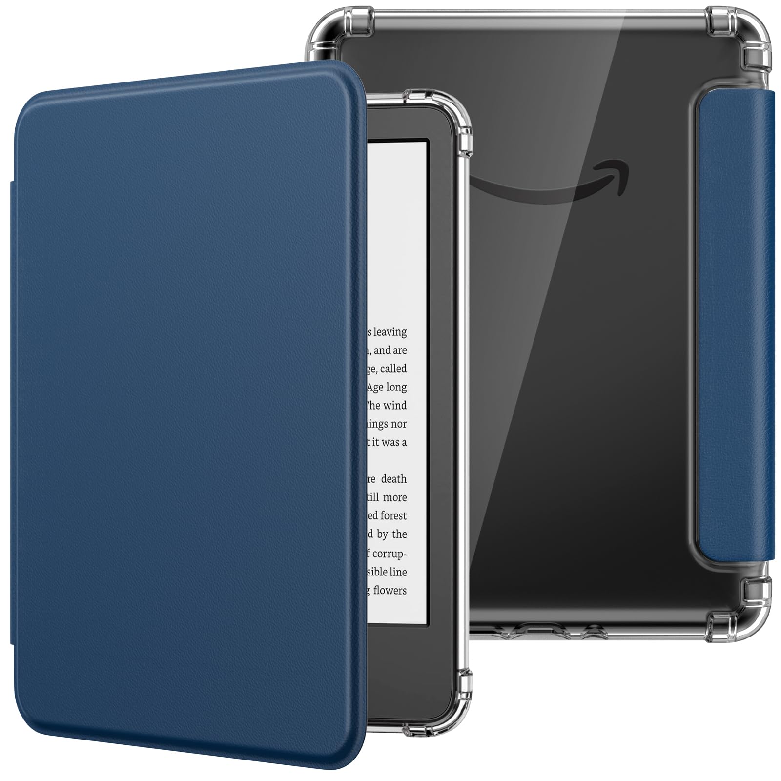 MoKo Case for 6" Kindle (11th Generation-2024/2022 Release), Ultra Clear Soft Flexible Transparent TPU Back Cover Light Shell with Auto Wake/Sleep for Kindle 11th Generation 2024, White Blue Floral