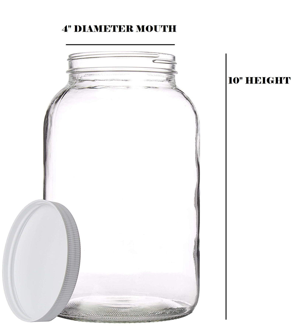 kitchentoolz 1 Gallon Glass Jar Wide Mouth with Airtight Foam Lined Plastic Lid - Large Mason Jar for Fermenting Kombucha Kefir - Storing and Canning (4)