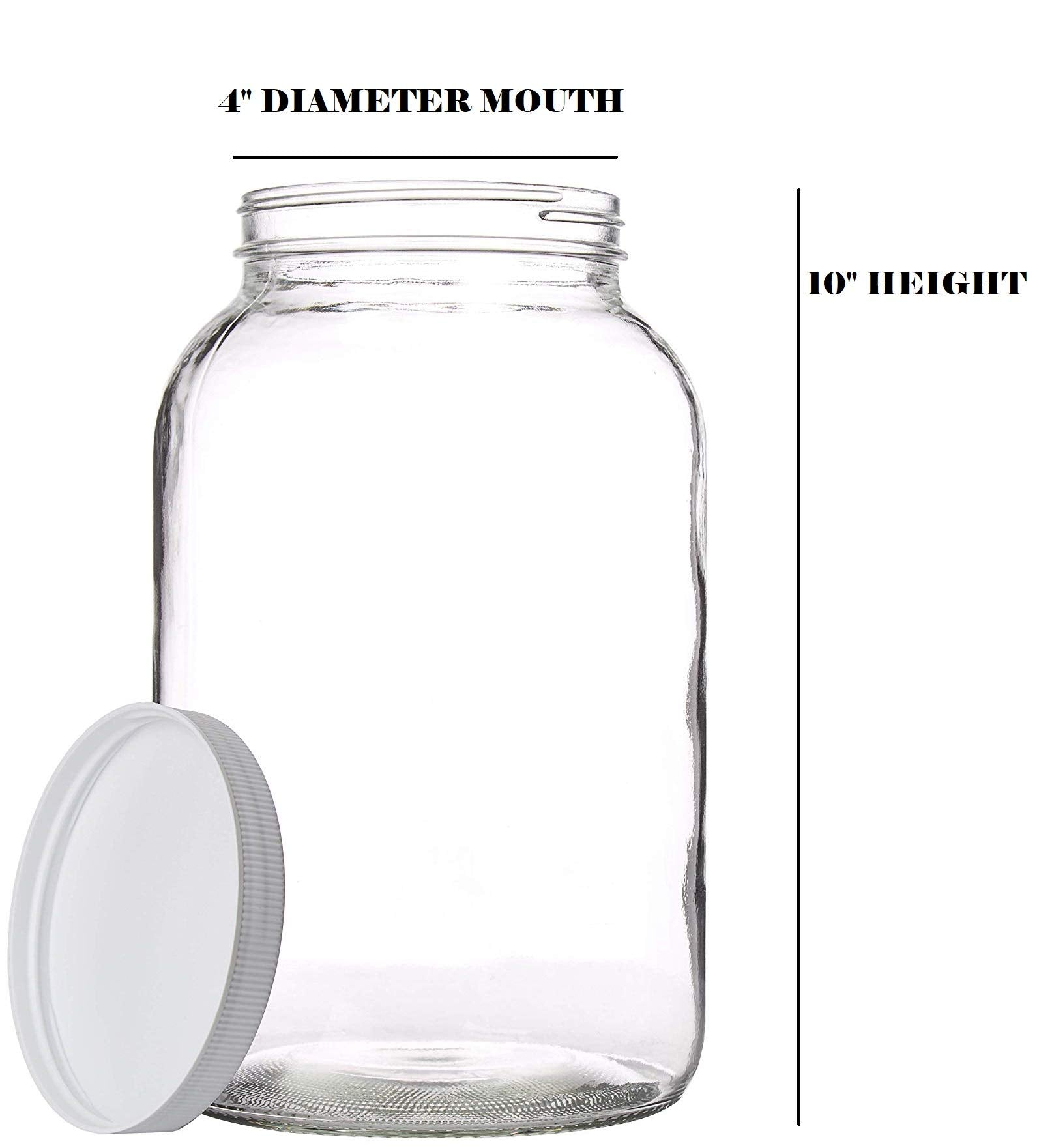 kitchentoolz 1 Gallon Glass Jar Wide Mouth with Airtight Foam Lined Plastic Lid - Large Mason Jar for Fermenting Kombucha Kefir - Storing and Canning (4)