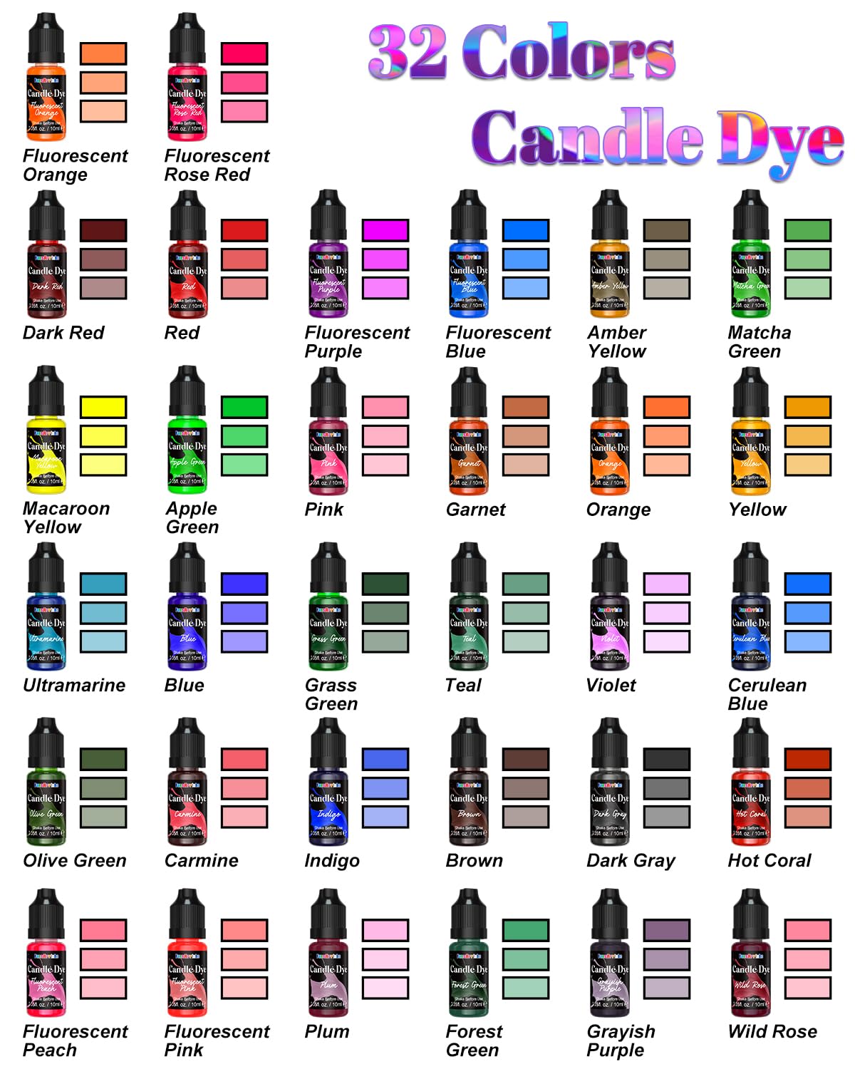 FansArriche Candle Dye - 18 Colors Liquid Oil-Based Dye for Candle Wax, Vivid Candle Color for DIY Candle Making, Highly Concentrated Natural Candle Color