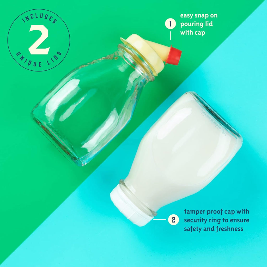 kitchentoolz 16 oz Glass Milk Bottle with Lid and Pour Spout – Small Glass Creamer Container for Refrigerator – Airtight Pint Milk Bottle for Coffee, Tea, and Liquid Storage