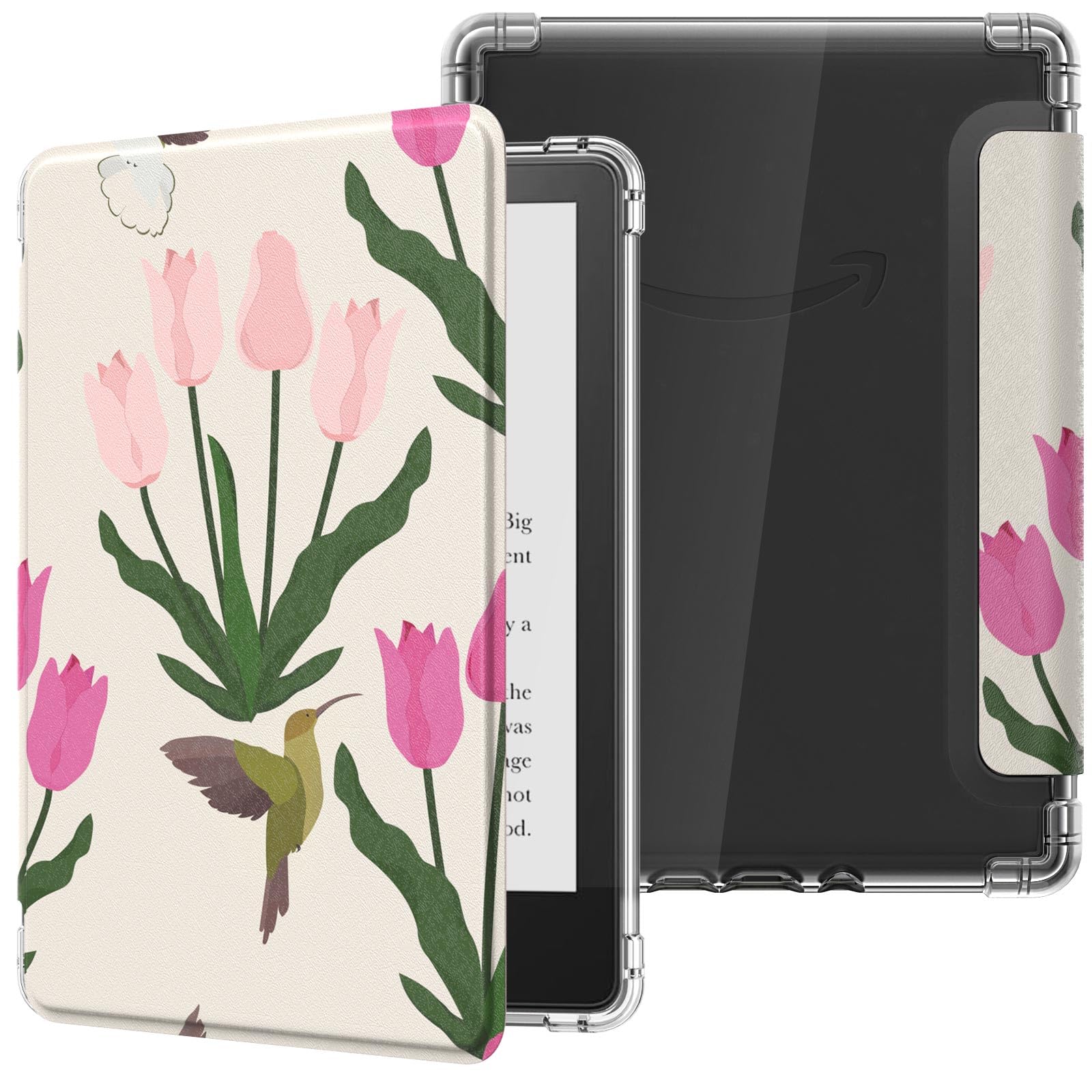 MoKo Case for 6" Kindle (11th Generation-2024/2022 Release), Ultra Clear Soft Flexible Transparent TPU Back Cover Light Shell with Auto Wake/Sleep for Kindle 11th Generation 2024, White Blue Floral