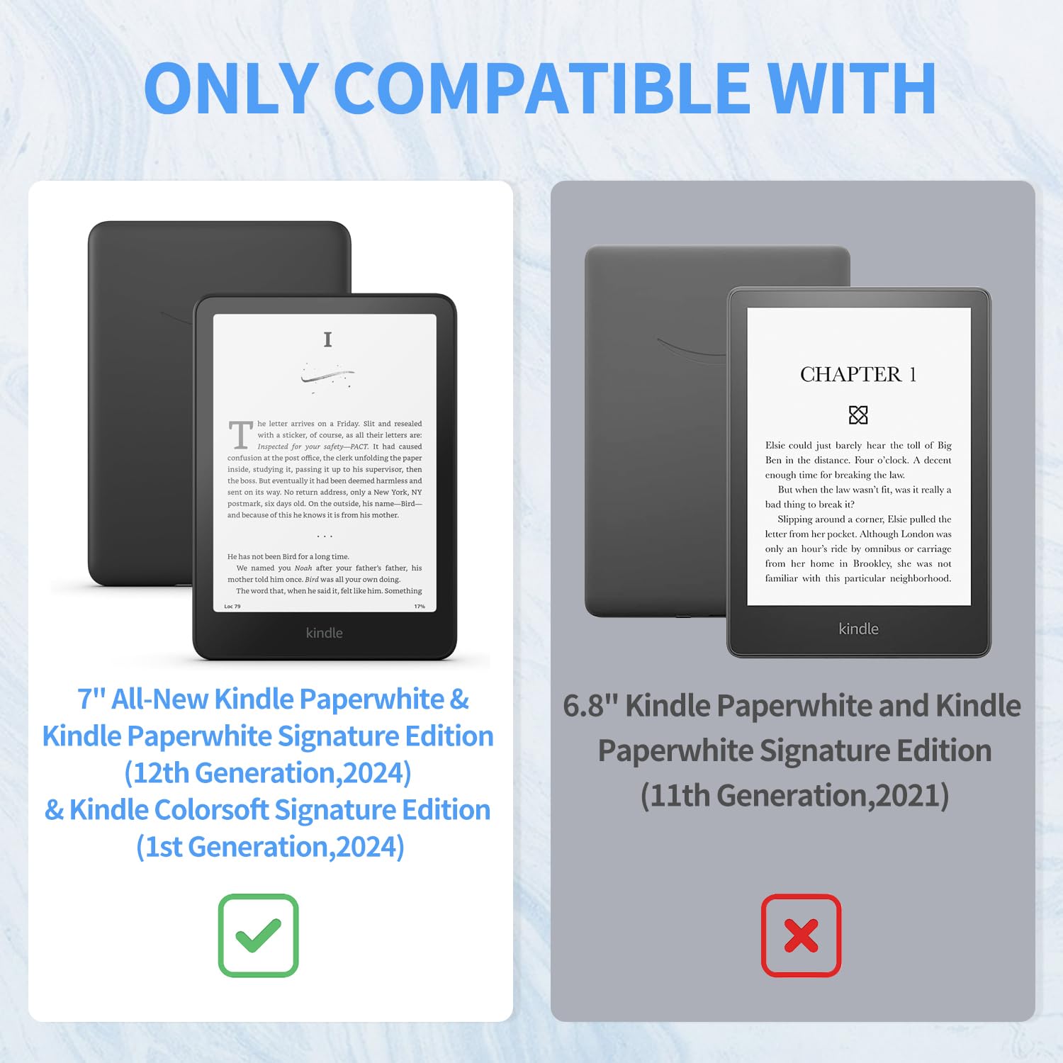 New Kindle Paperwhite 2024 Case 7" (12th Gen) & Kindle Colorsoft Signature Edition Case, Sanyetral Slim PU Leather Cover with Soft TPU Back and Auto Sleep/Wake, Not for Remarkable Kobo -Light Blue