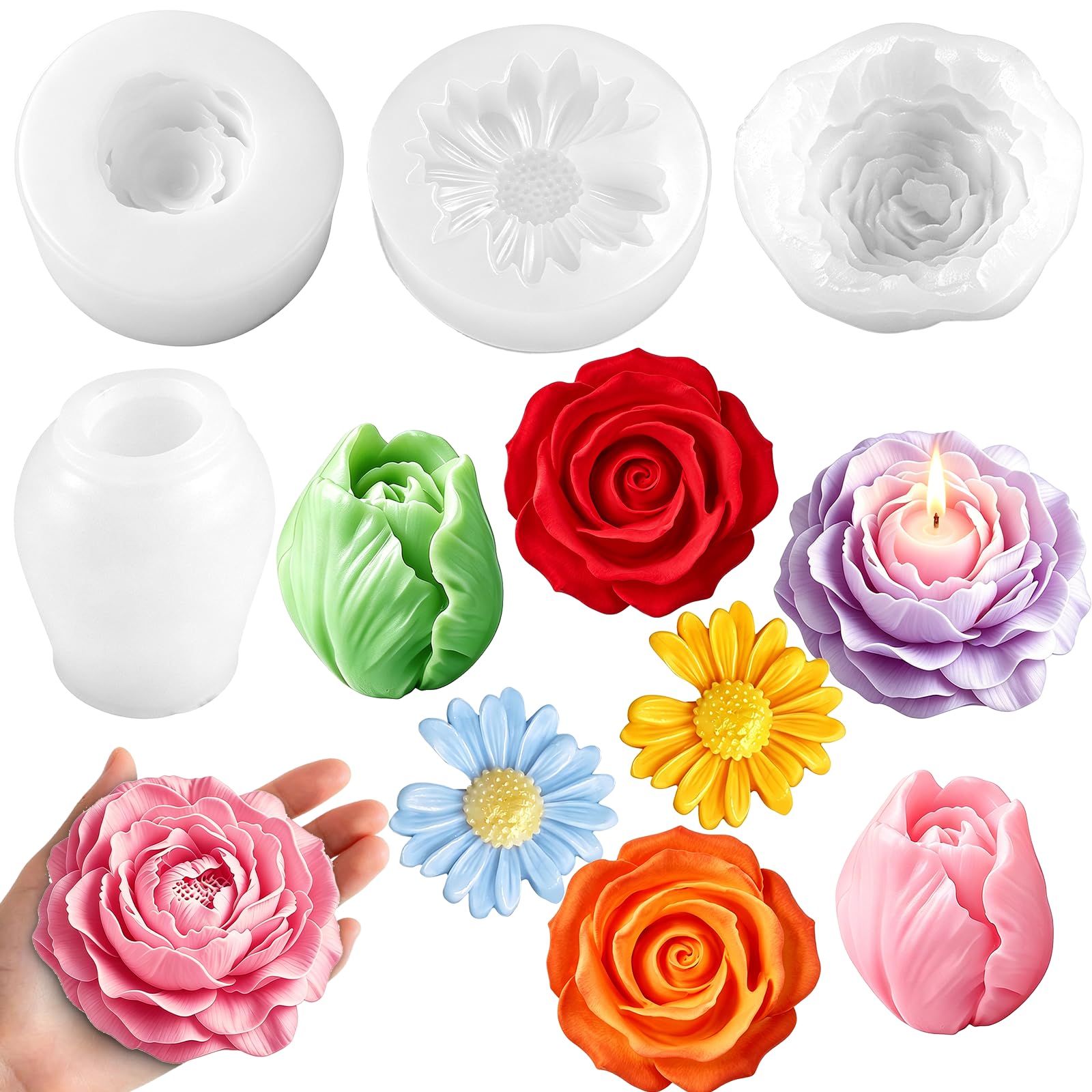MEMOVAN Bee Candle Molds 2PCS Bee Cylinder Silicone Soap Mold Honeycomb Flower Mold Beeswax Candle Mould for Resin Epoxy Soap Casting Clay Wax Plaster Ornament Mould DIY Craft Home Decor