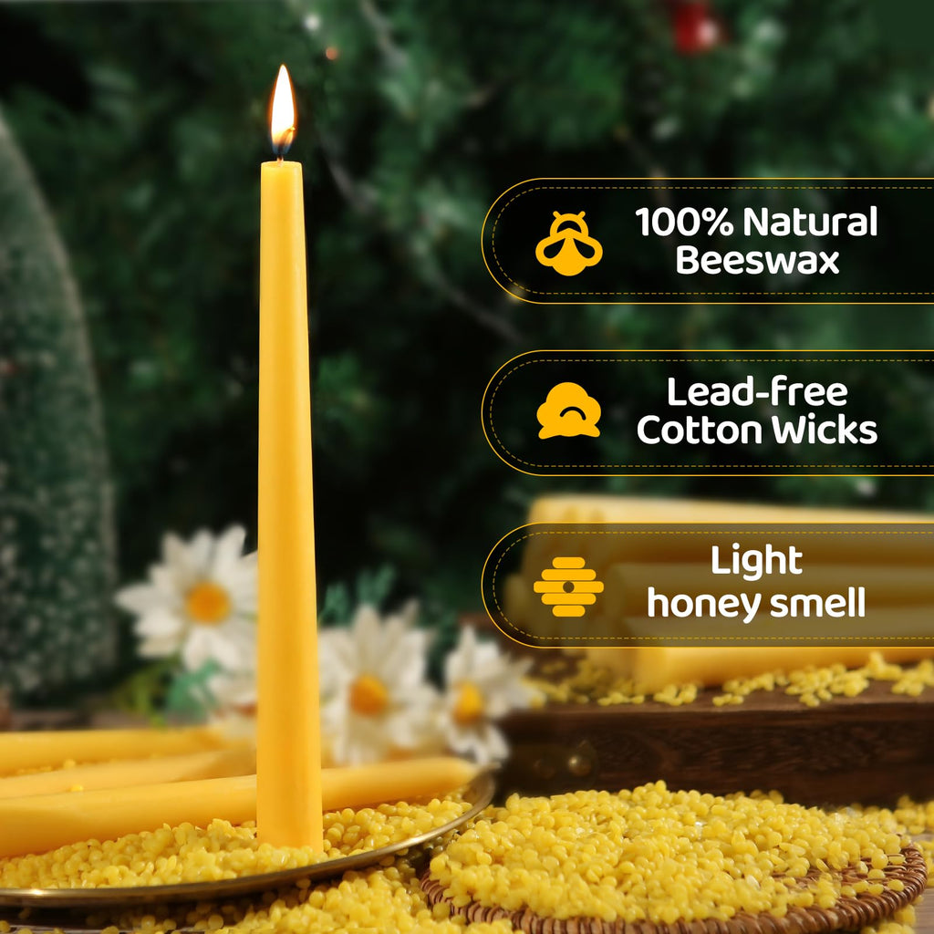 12 Pack Beeswax Taper Candles,8in Dripless Pure Beeswax Candles Non Toxic,8 Hours Long Burning 100% Natural Candle Sticks,Smokeless and Unscented Bees Wax Candle for Home,Prayer,Tall Tapered