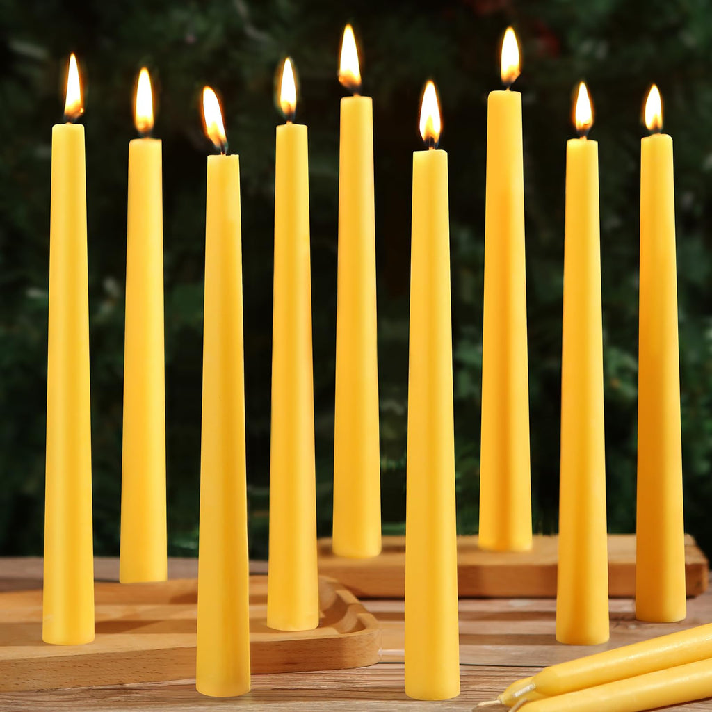 12 Pack Beeswax Taper Candles,8in Dripless Pure Beeswax Candles Non Toxic,8 Hours Long Burning 100% Natural Candle Sticks,Smokeless and Unscented Bees Wax Candle for Home,Prayer,Tall Tapered