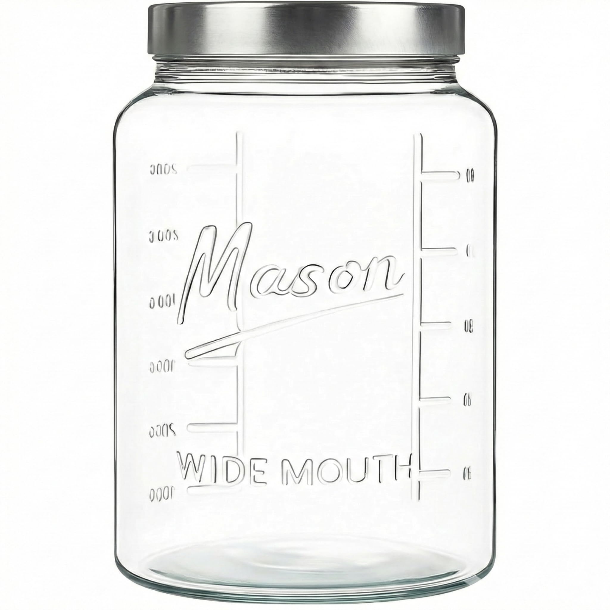 Kitchentoolz Extra Large Mason Jar - 1 Gallon Glass Wide Mouth Jar with Airtight Metal Screw on Lid, Food Storage Container with Measurement Marks For Kitchen Pantry, Pickling, Flour & Sugar Pack of 1