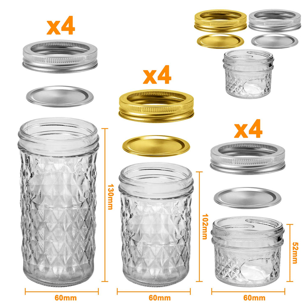 SPANLA Mason Jars 8 oz, 24 Pack Canning Jars 8 oz Half Pint Glass jars with Regular Lids and Bands, Small Mason Jars with Lids Ideal for Jelly Jam Honey Wedding Favors Shower Favors Food