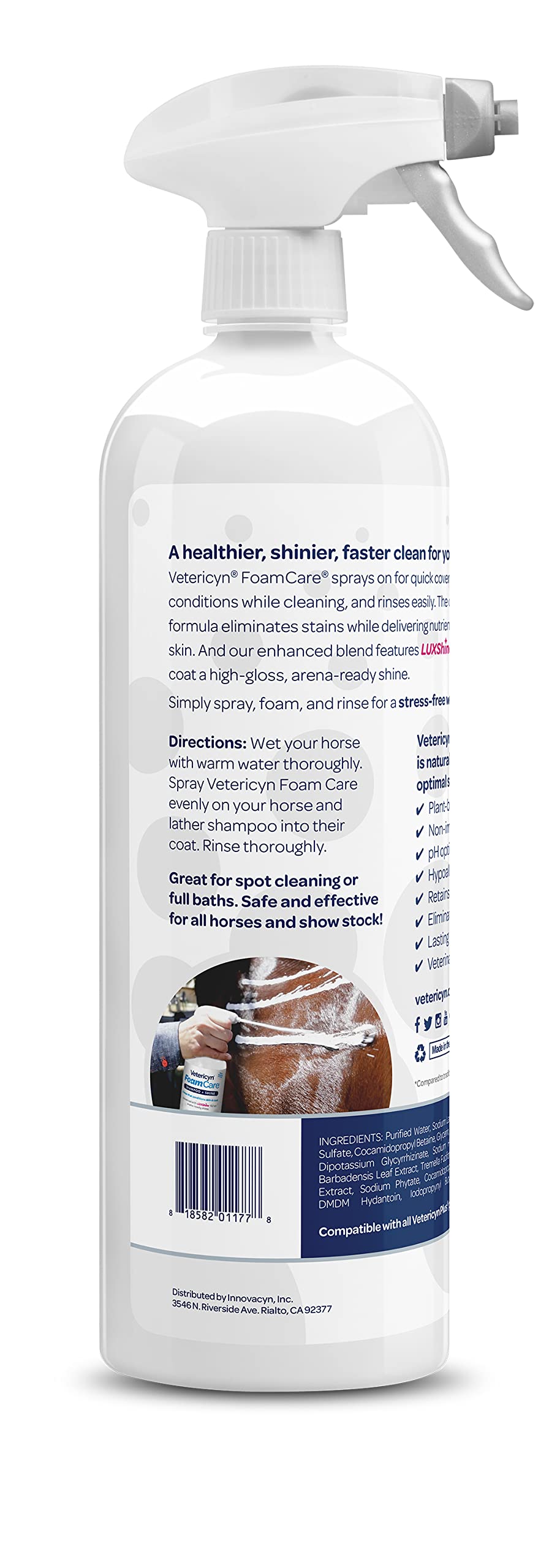 Vetericyn FoamCare Medicated Horse Shampoo | Sprayable Equine Shampoo with Ketoconazole for Healing Relief from Itchy Skin, Fungal Issues, Ring Worm, and More. 32 fl oz.