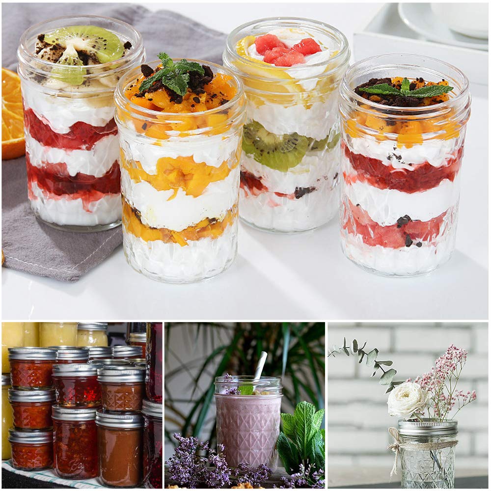 SPANLA Mason Jars 8 oz, 24 Pack Canning Jars 8 oz Half Pint Glass jars with Regular Lids and Bands, Small Mason Jars with Lids Ideal for Jelly Jam Honey Wedding Favors Shower Favors Food