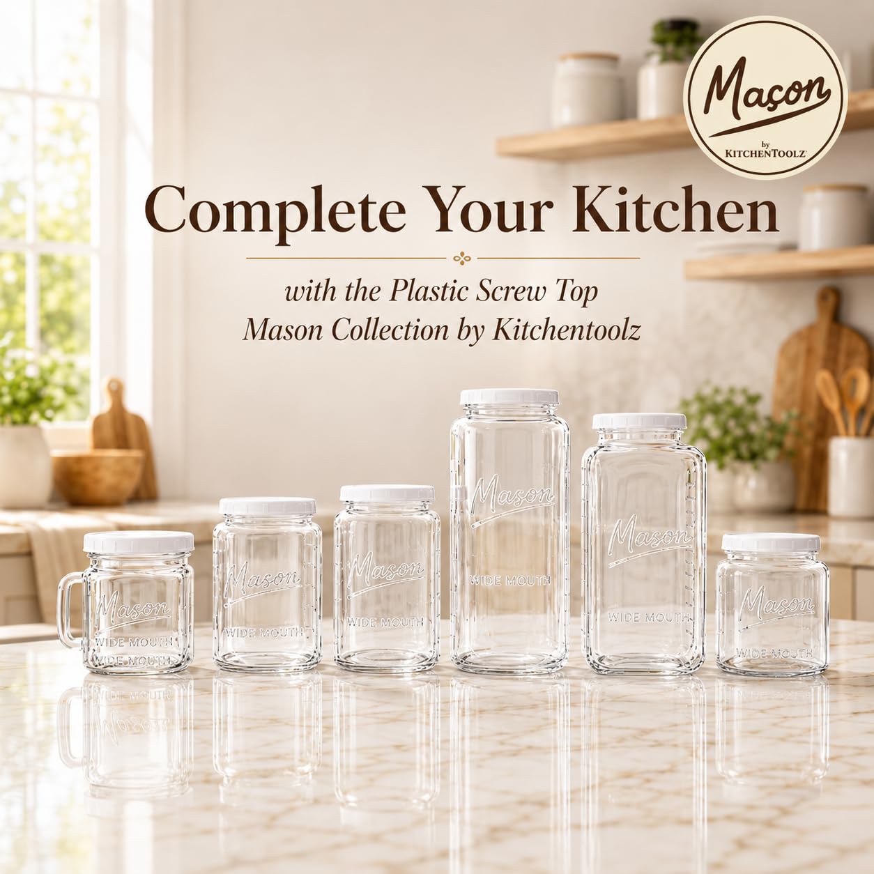 Kitchentoolz Extra Large Mason Jar - 1 Gallon Glass Wide Mouth Jar with Airtight Metal Screw on Lid, Food Storage Container with Measurement Marks For Kitchen Pantry, Pickling, Flour & Sugar Pack of 1