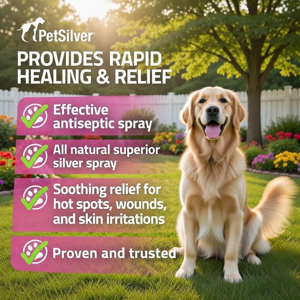PetSilver Antibacterial Wound & Skin Spray | Dog Hot Spot Treatment & Cat Wound Spray | Chelated Silver Skin Soother for Rashes & Sores | Dog Wound Care & Itch Spray - 4 fl oz