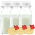 kitchentoolz Glass Creamer Bottle 12 Oz Square Glass Milk Bottle with Lids- Glass Bottles with Lids - Milk Container for Refrigerator - 12 Ounce Milk Bottle with Lid and Pour Spout