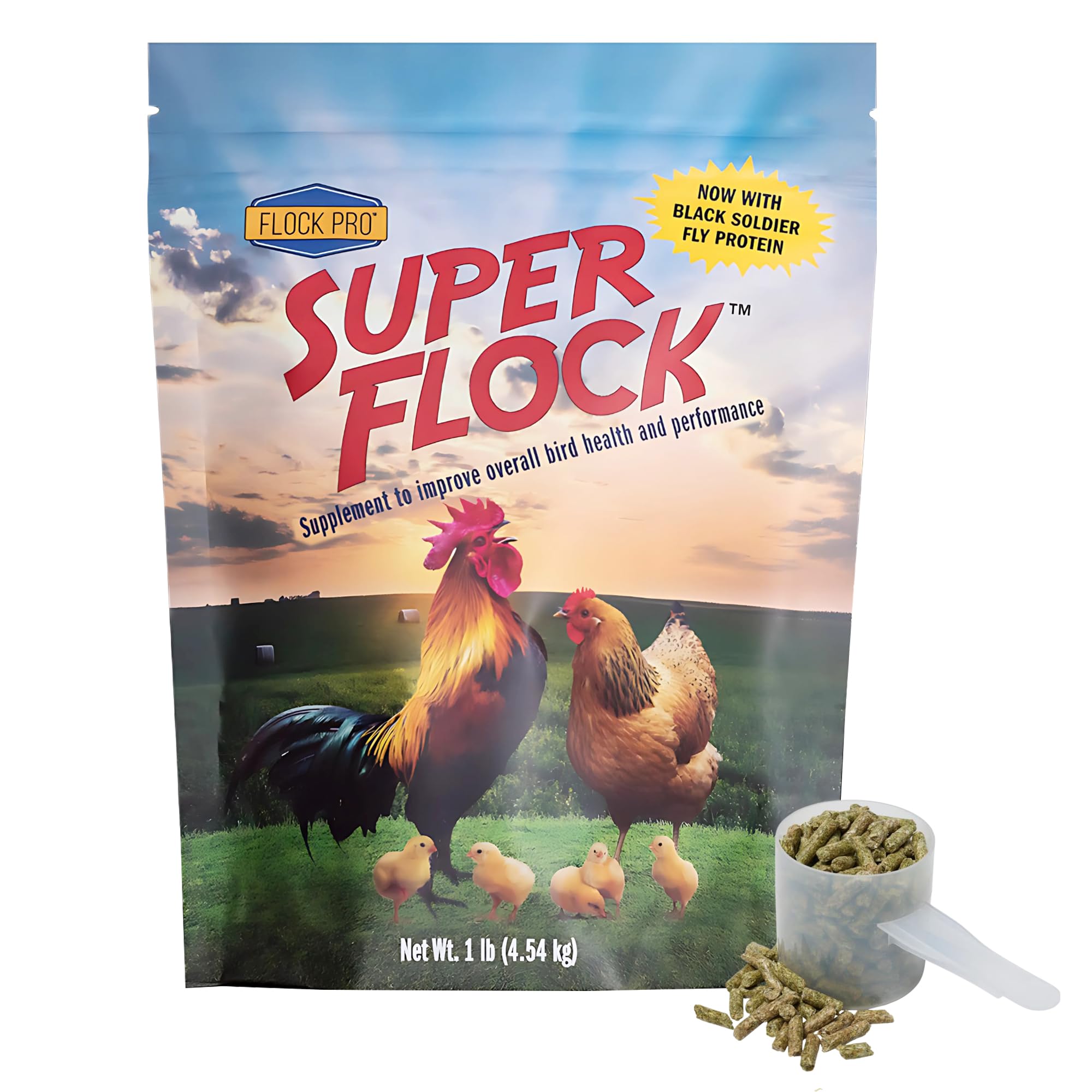 Super Flock Pro Boost Probiotic - Probiotics, Vitamins, Minerals and Electrolytes for Chickens | Chicken Vitamins and Supplements for All Poultry + 1lb