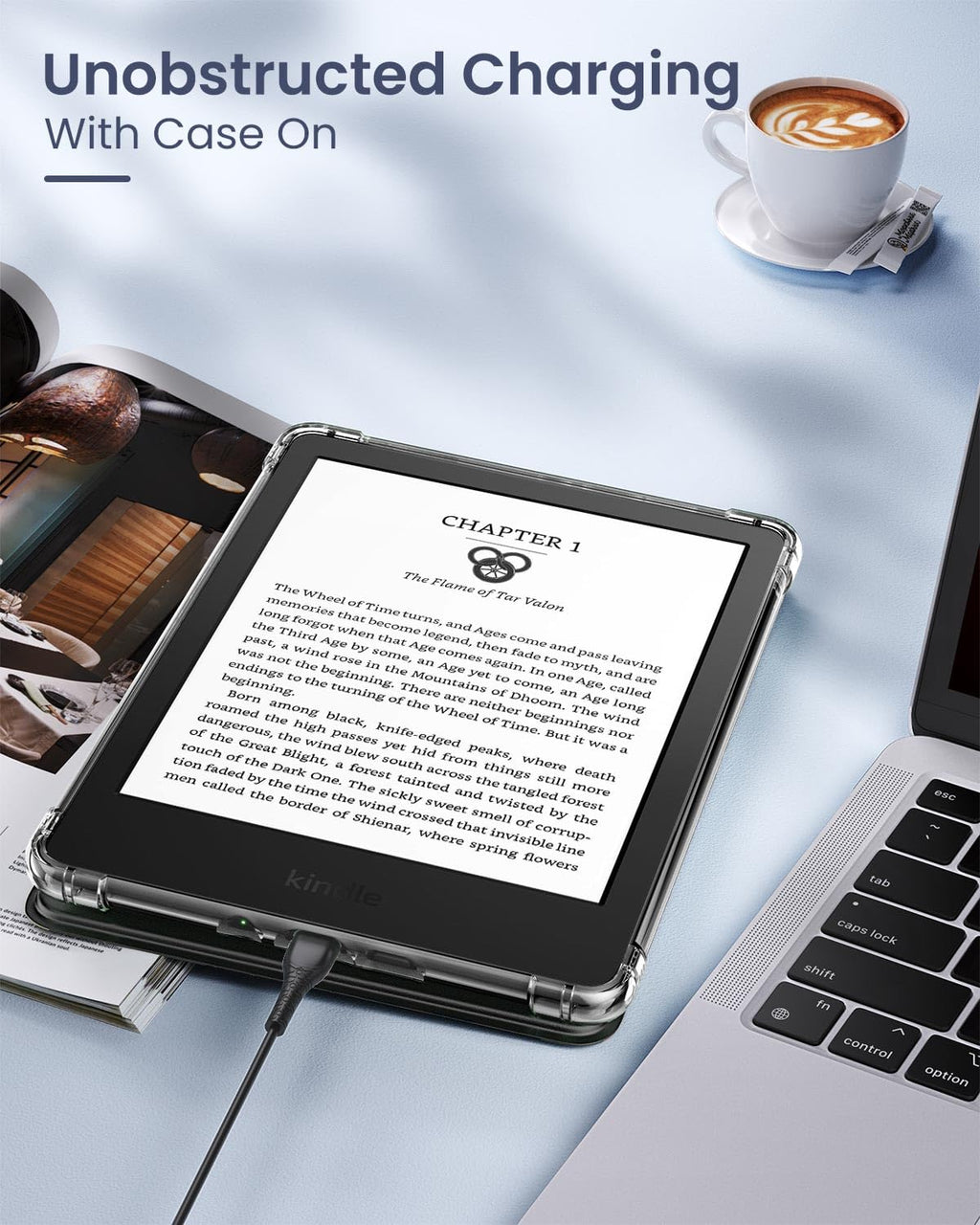 MoKo Case for 6" Kindle (11th Generation-2024/2022 Release), Ultra Clear Soft Flexible Transparent TPU Back Cover Light Shell with Auto Wake/Sleep for Kindle 11th Generation 2024, White Blue Floral