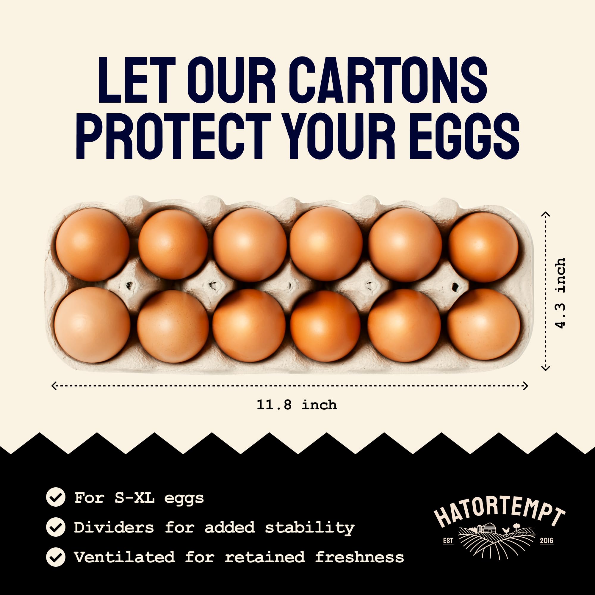 PTCOM Hatortempt Bulk Egg Cartons - 24-Pack, Reusable 12-Count Basket - Recycled Paper Pulp Protection & Ventilation - Fits Small to XL Sizes - Dozen Egg Carton Basket