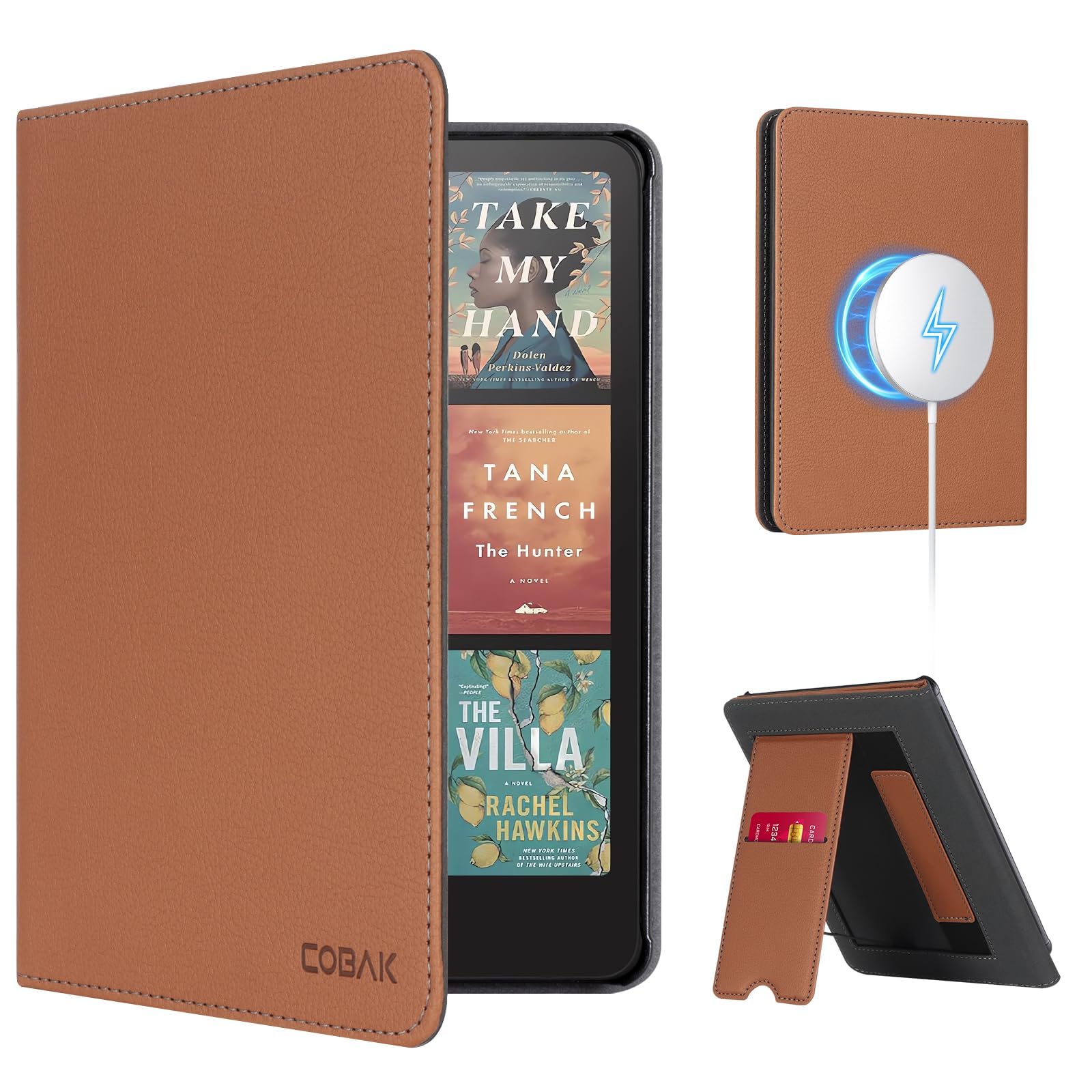 CoBak Case with Stand for Kindle Paperwhite 12th Gen 2024 Released (7") & Kindle Colorsoft Signature Edition - Durable PU Leather Cover with Auto Sleep Wake, Card Slot, Hand Strap Feature, Sage Green