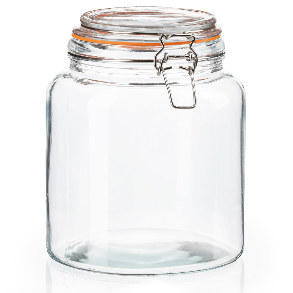 kitchentoolz Large 1 Gallon Glass Mason Jar Extra Wide-Mouth with Hinged Lids, Airtight Leakproof Glass Canning Jars, Container for Preserving, Overnight Oats - Pack of 1