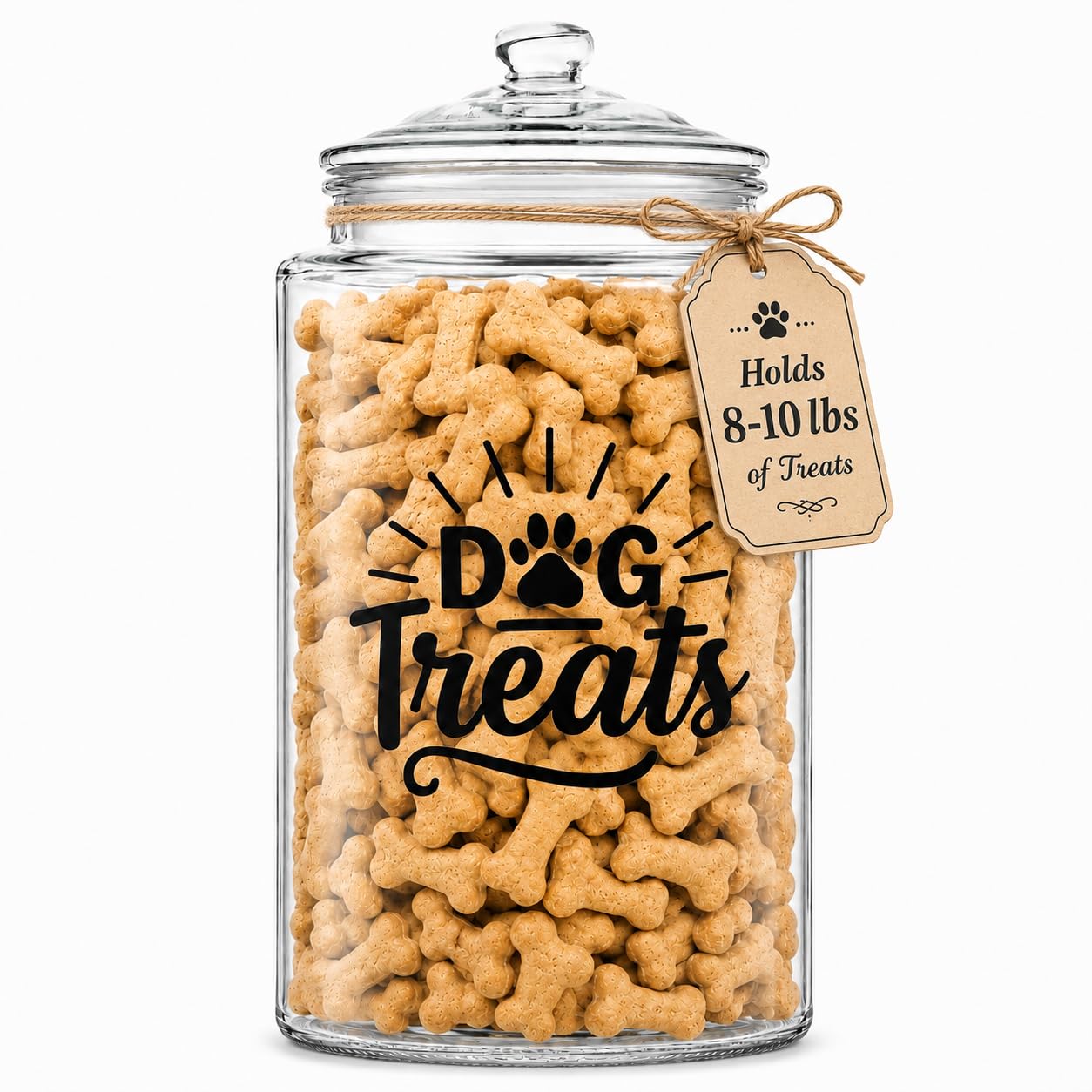 kitchentoolz 1-Gallon Glass Dog Treat Container Airtight – Large Countertop Dog Cookie Jar with Lid for Dog Treat Storage, Decorative Treat Jar & Dachshund Accessories