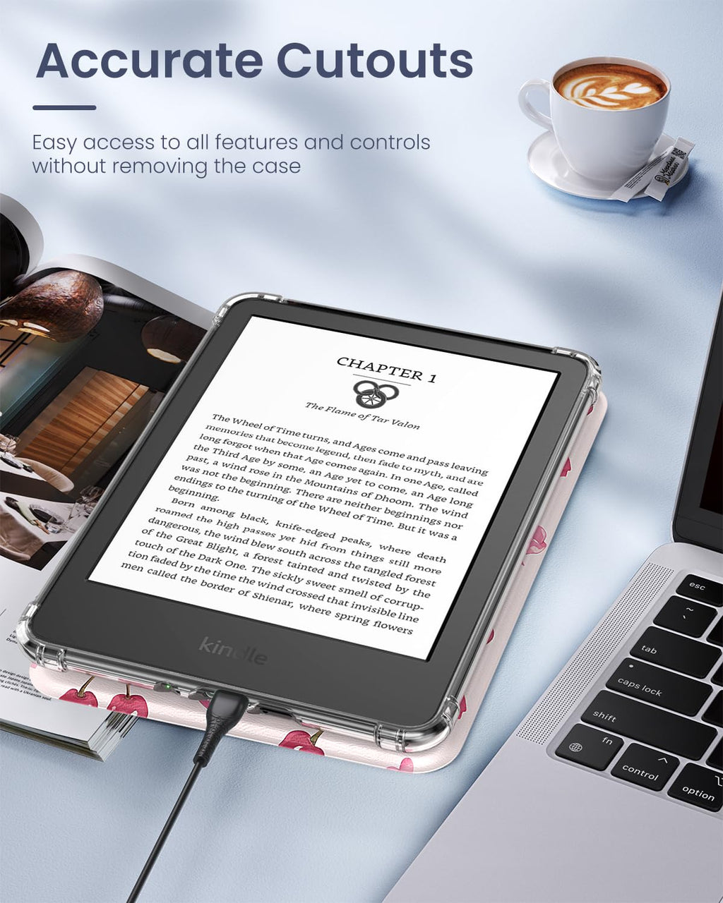MoKo Case for 6" Kindle (11th Generation-2024/2022 Release), Ultra Clear Soft Flexible Transparent TPU Back Cover Light Shell with Auto Wake/Sleep for Kindle 11th Generation 2024, White Blue Floral