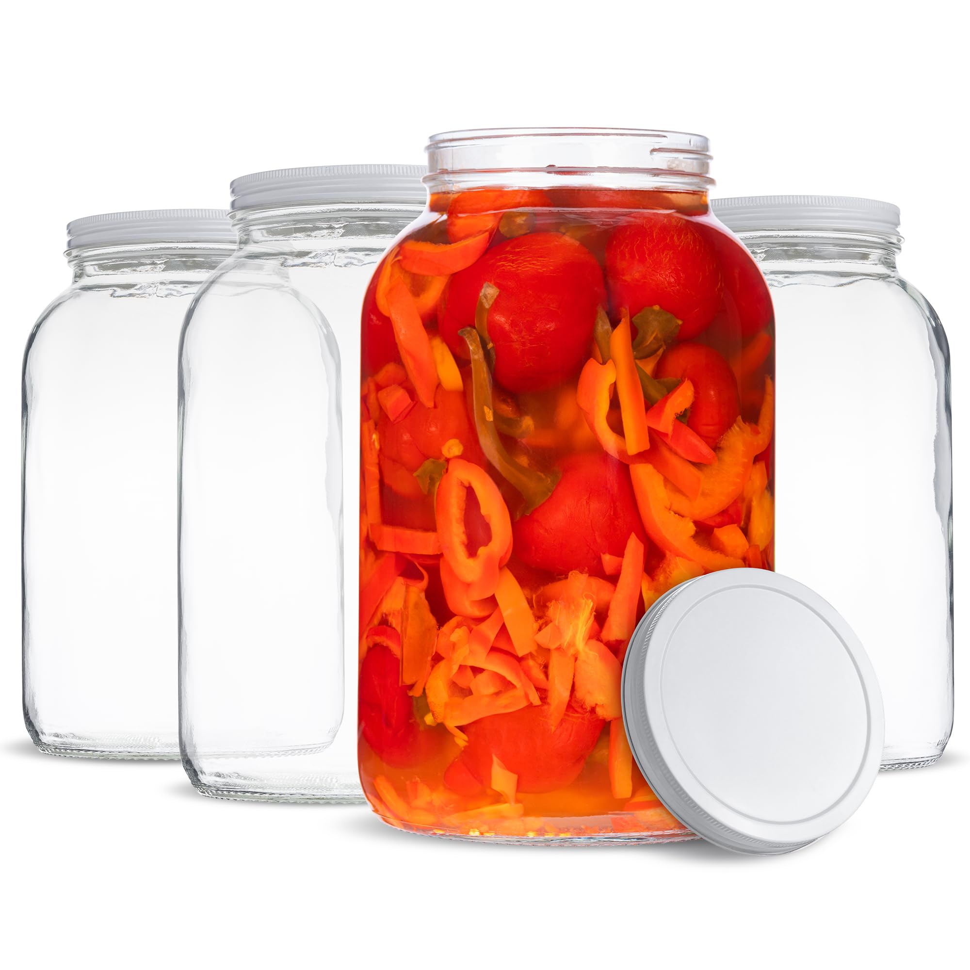 kitchentoolz 1 Gallon Glass Jar with Lid – Gallon Mason Wide Mouth Large Glass Jar for Fermenting, Pickling, Canning, Fermentation Jar, Kombucha, and Food Storage – 1 Gallon Jar Made in USA