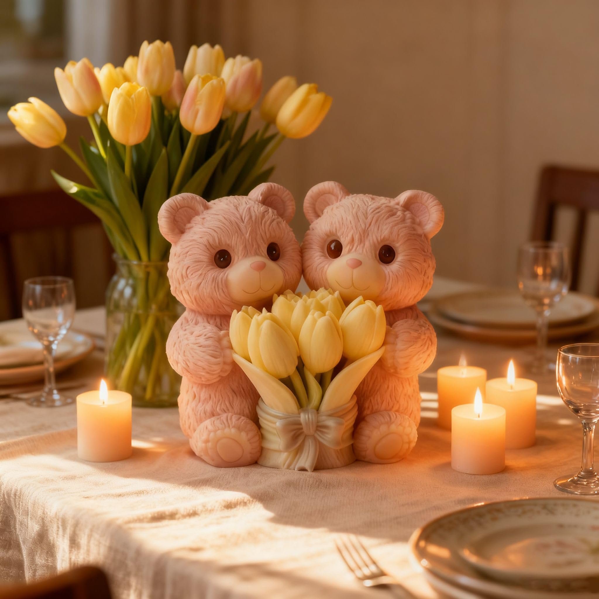 2PCS 3D Rose Bear Wax Candle Mold,Teddy Bear Candle Making Molds,Cute Epoxy Resin Molds,Ornament for DIY Wax Candles Art Craft Cake Chocolate Soap Mold Home Decor Valentine Gifts Birthday Gift