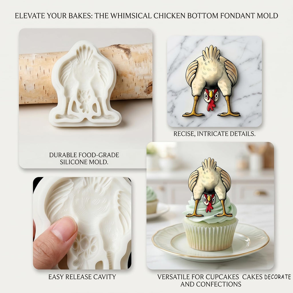 1 Pc Funny Chicken Butt Fondant Mold 3D Bending Chicken Candy Silicone Mold for Cake Decorating, Chocolate, Cupcake Toppers, Resin, Soap, Epoxy, Clay, Plaster, Farm Animal DIY Crafts