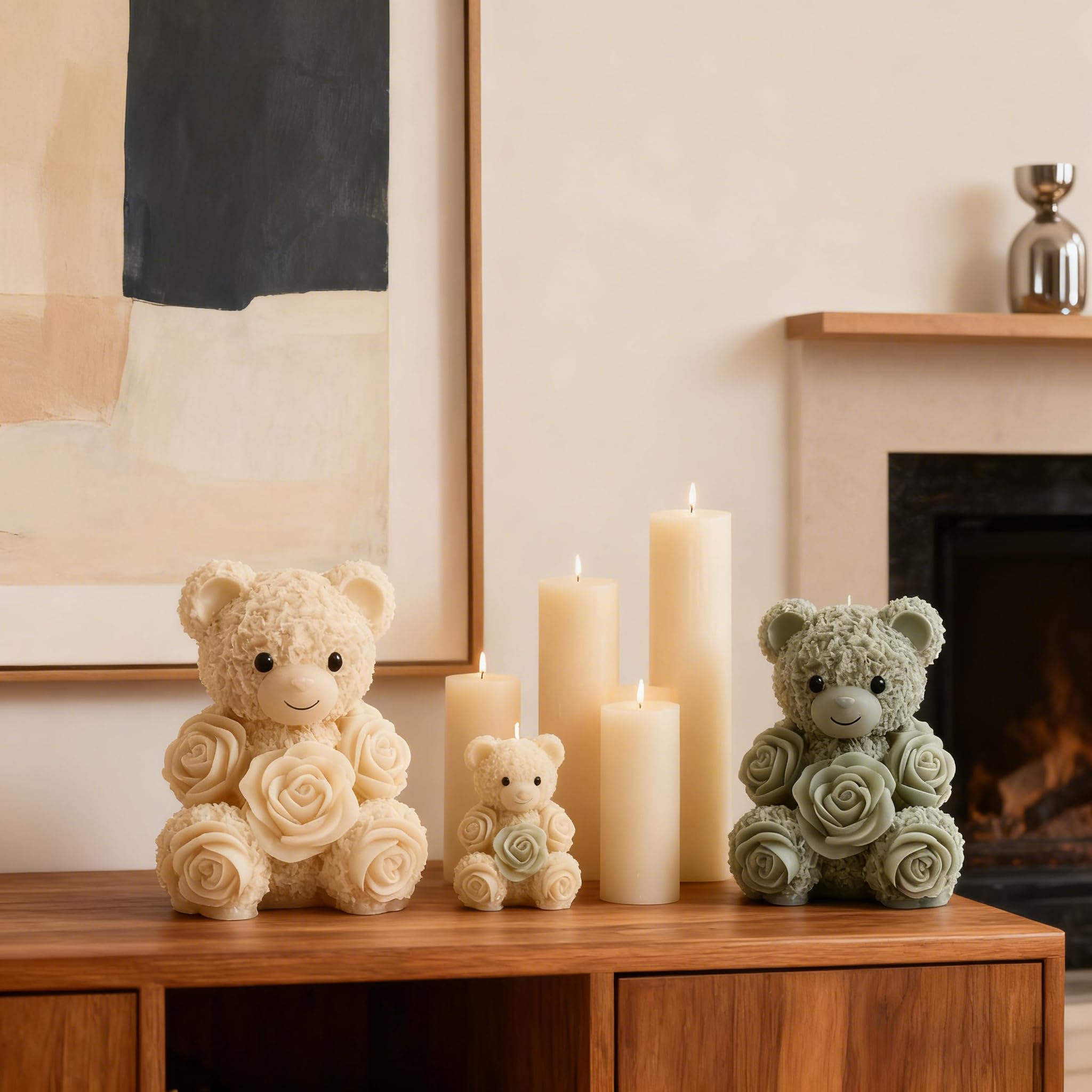 2PCS 3D Rose Bear Wax Candle Mold,Teddy Bear Candle Making Molds,Cute Epoxy Resin Molds,Ornament for DIY Wax Candles Art Craft Cake Chocolate Soap Mold Home Decor Valentine Gifts Birthday Gift