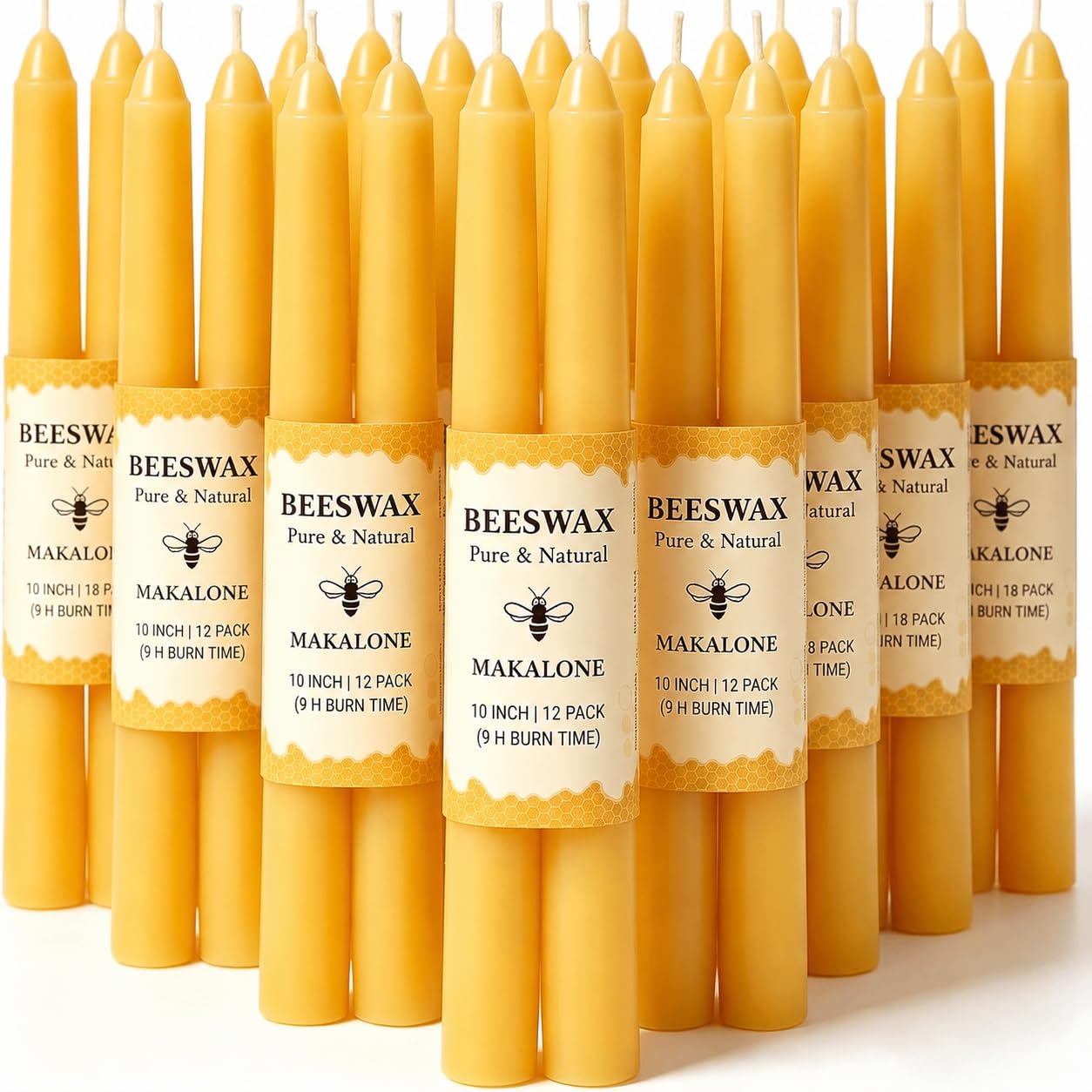 12 Pack Beeswax Taper Candles,8in Dripless Pure Beeswax Candles Non Toxic,8 Hours Long Burning 100% Natural Candle Sticks,Smokeless and Unscented Bees Wax Candle for Home,Prayer,Tall Tapered