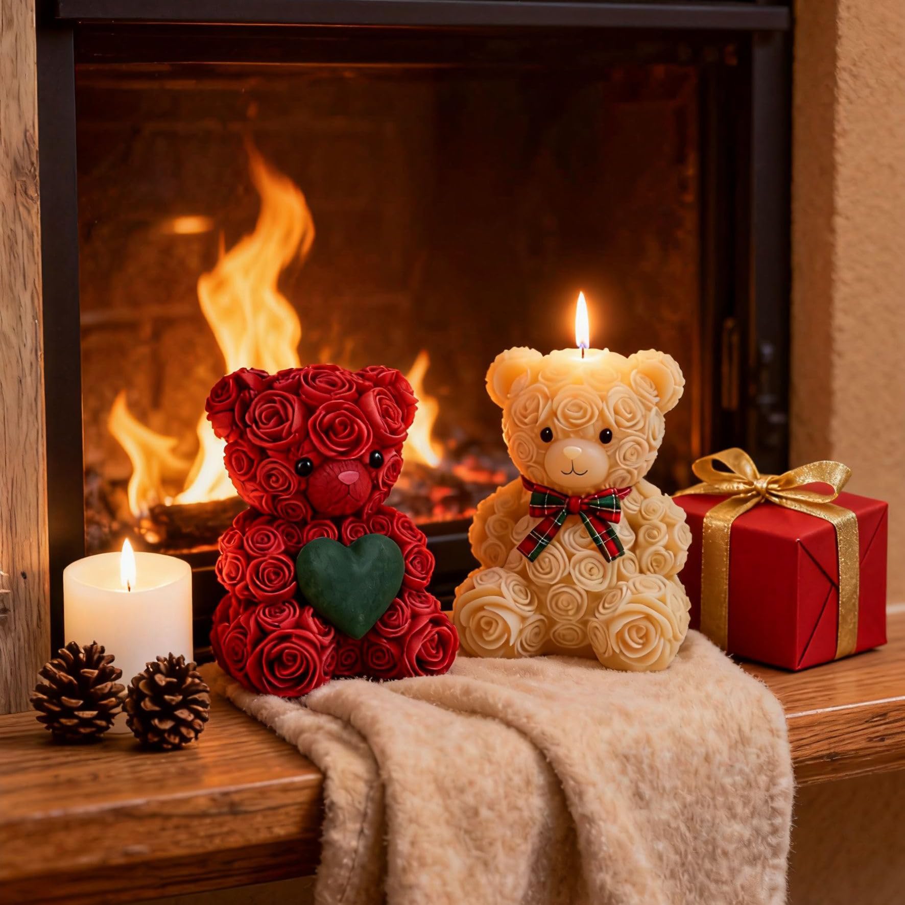 2PCS 3D Rose Bear Wax Candle Mold,Teddy Bear Candle Making Molds,Cute Epoxy Resin Molds,Ornament for DIY Wax Candles Art Craft Cake Chocolate Soap Mold Home Decor Valentine Gifts Birthday Gift