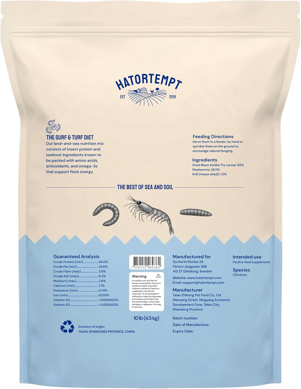 Hatortempt Surf and Turf 10lbs - Dried Mealworms for Chickens, Krill and Black Soldier Fly Larvae - High Calcium and Protein - Chicken Treats for Hens, Wild Birds and Duck Food
