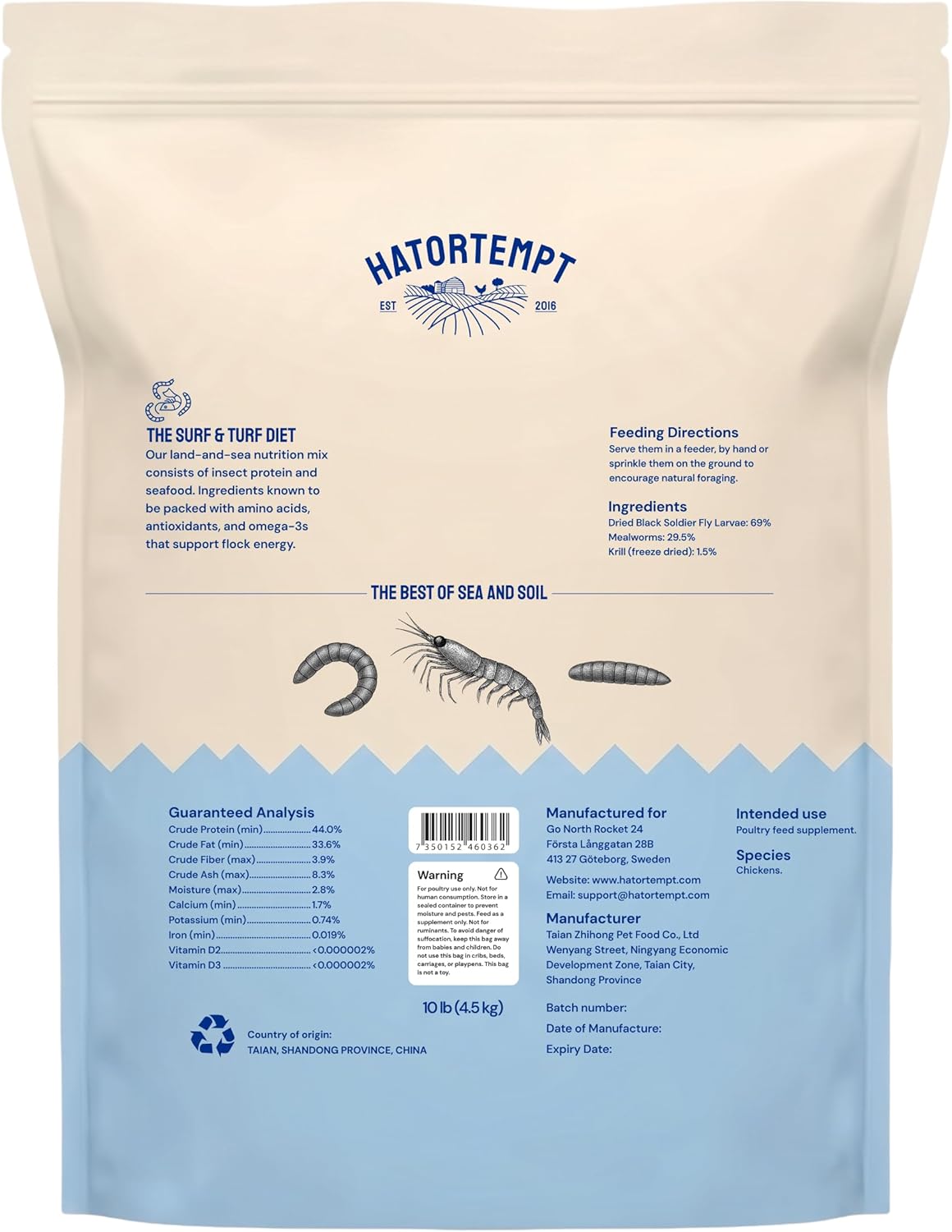 Hatortempt Surf and Turf 10lbs - Dried Mealworms for Chickens, Krill and Black Soldier Fly Larvae - High Calcium and Protein - Chicken Treats for Hens, Wild Birds and Duck Food