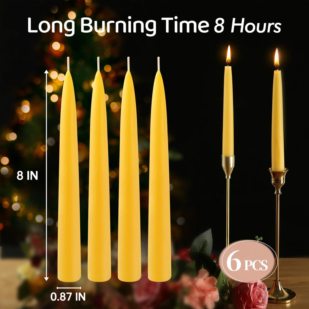 12 Pack Beeswax Taper Candles,8in Dripless Pure Beeswax Candles Non Toxic,8 Hours Long Burning 100% Natural Candle Sticks,Smokeless and Unscented Bees Wax Candle for Home,Prayer,Tall Tapered
