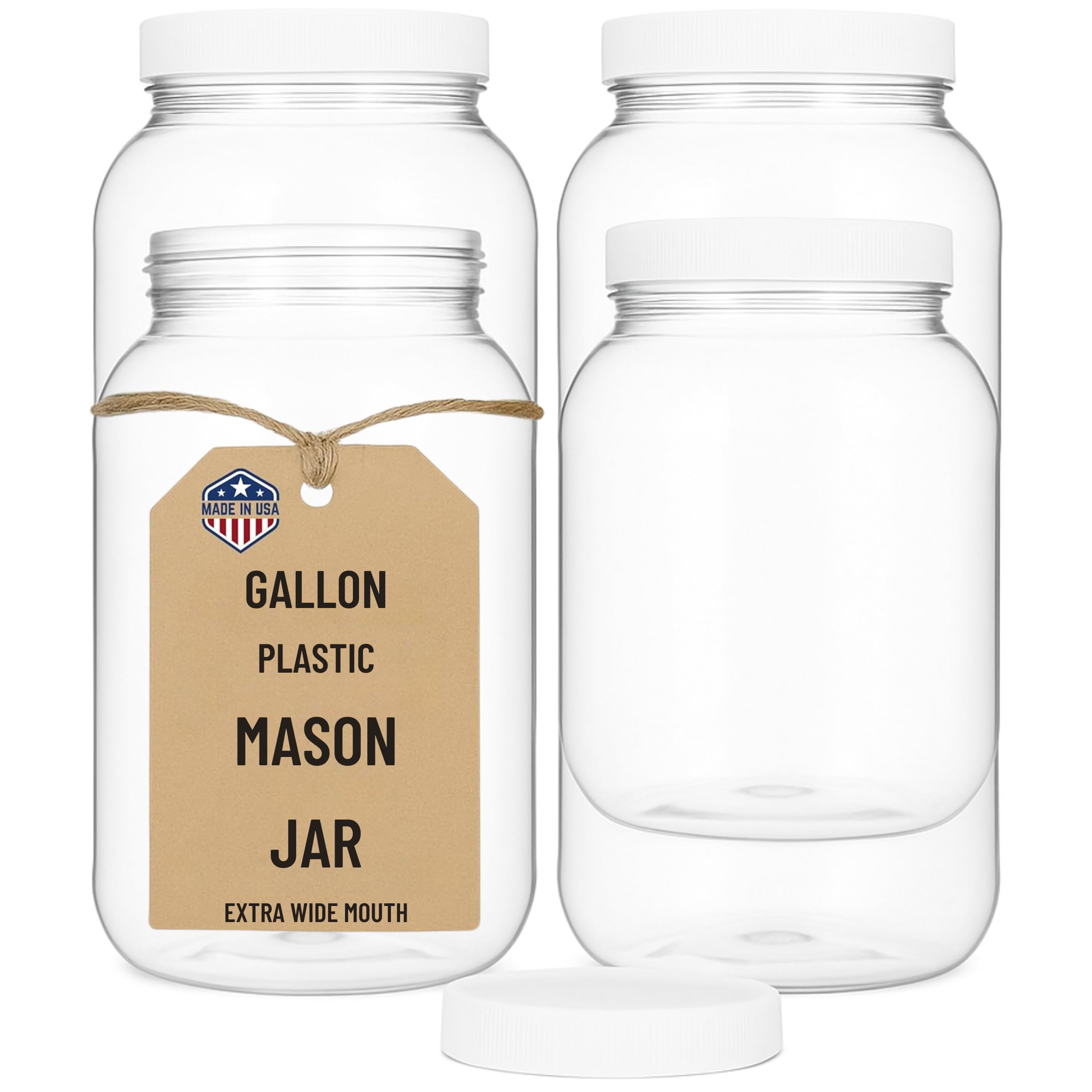 kitchentoolz 1 Gallon Plastic Jar with Airtight Lid – Wide Mouth Food Storage Container – Clear PET Canister – Made in USA