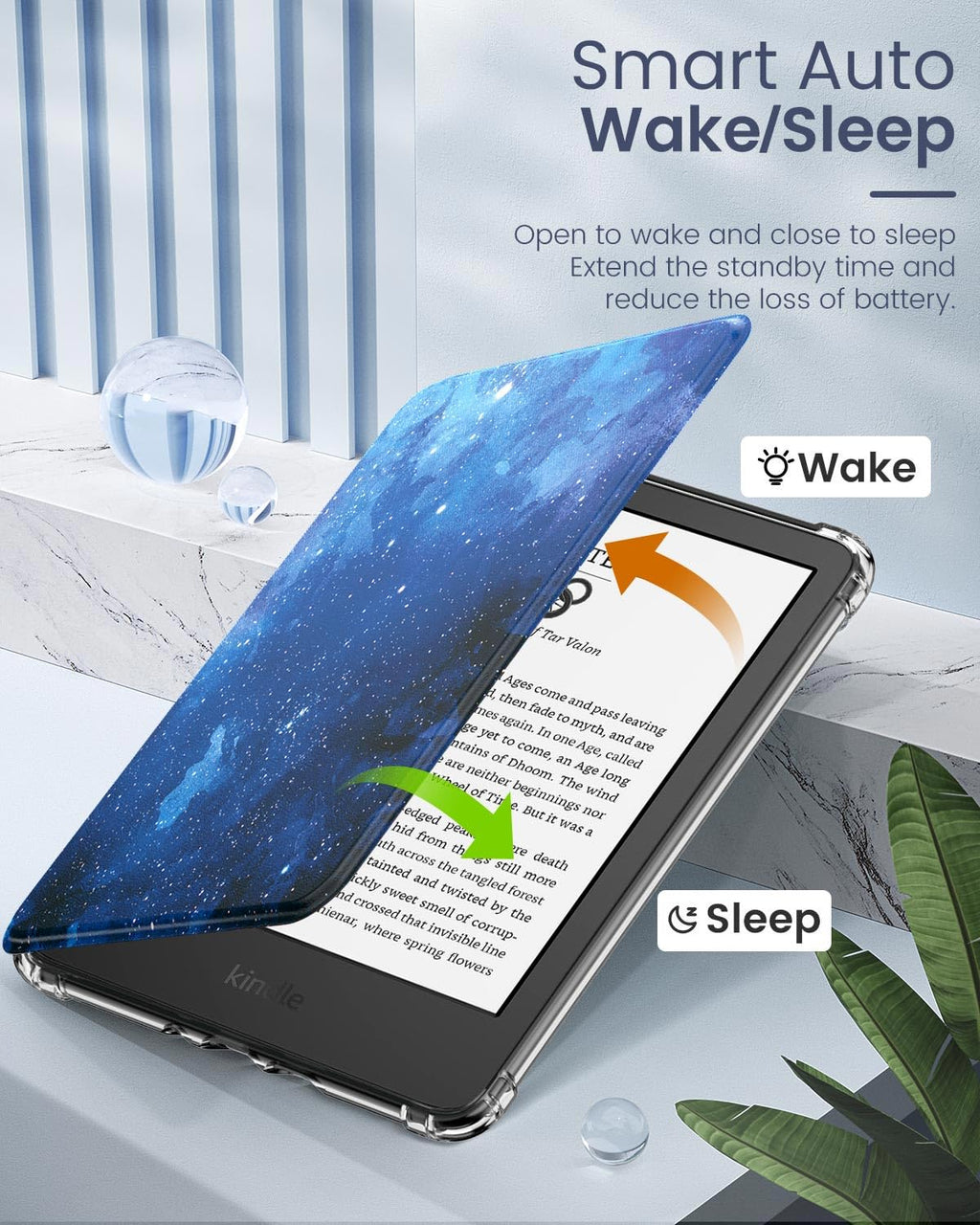 MoKo Case for 6" Kindle (11th Generation-2024/2022 Release), Ultra Clear Soft Flexible Transparent TPU Back Cover Light Shell with Auto Wake/Sleep for Kindle 11th Generation 2024, White Blue Floral