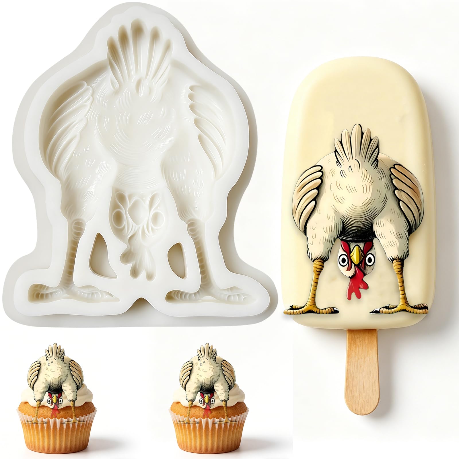 1 Pc Funny Chicken Butt Fondant Mold 3D Bending Chicken Candy Silicone Mold for Cake Decorating, Chocolate, Cupcake Toppers, Resin, Soap, Epoxy, Clay, Plaster, Farm Animal DIY Crafts