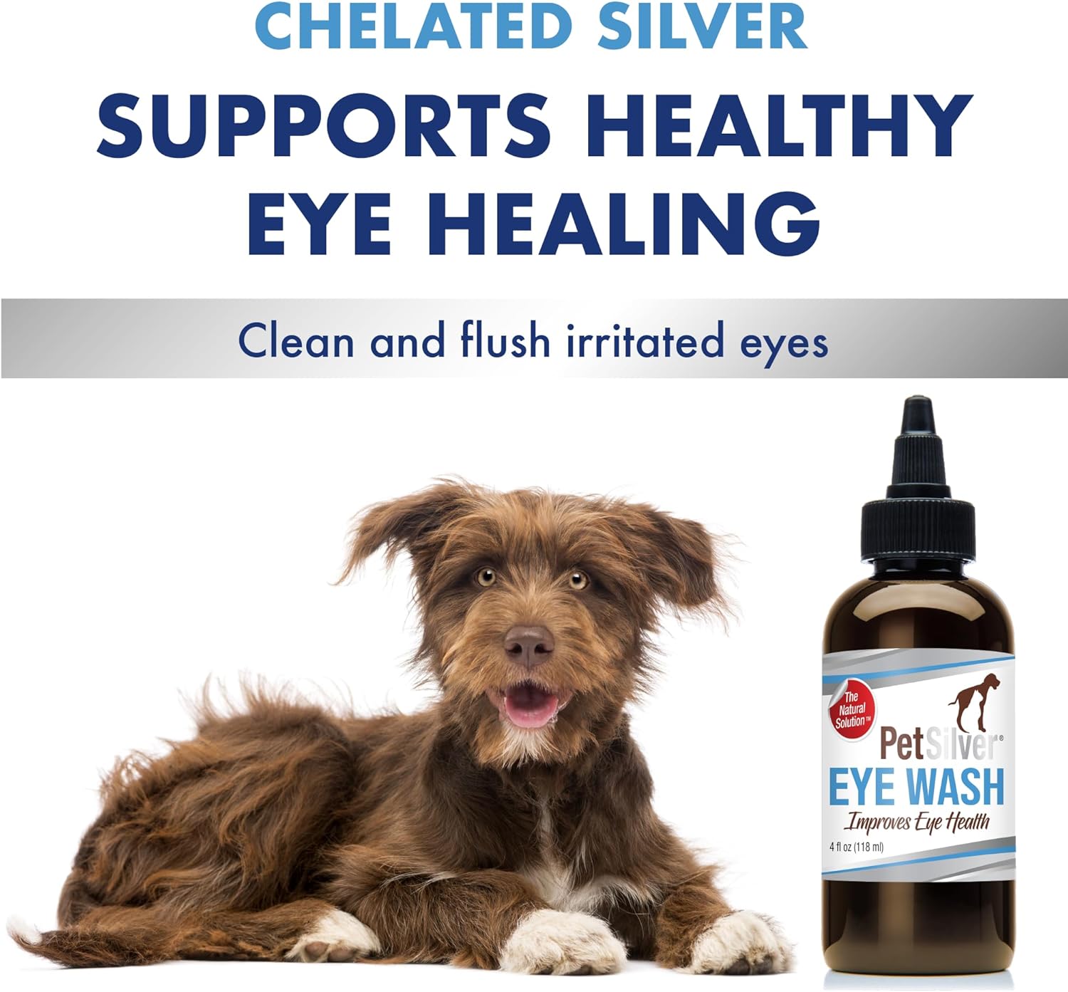 PetSilver - Immune Support (16 fl oz) and Eye Wash (4 fl oz) with Patented Chelated Silver - Allergies, Sinus & Cough Treatment - Eye Cleaner & Tear Stain Remover for Cats and Dogs - Made in USA