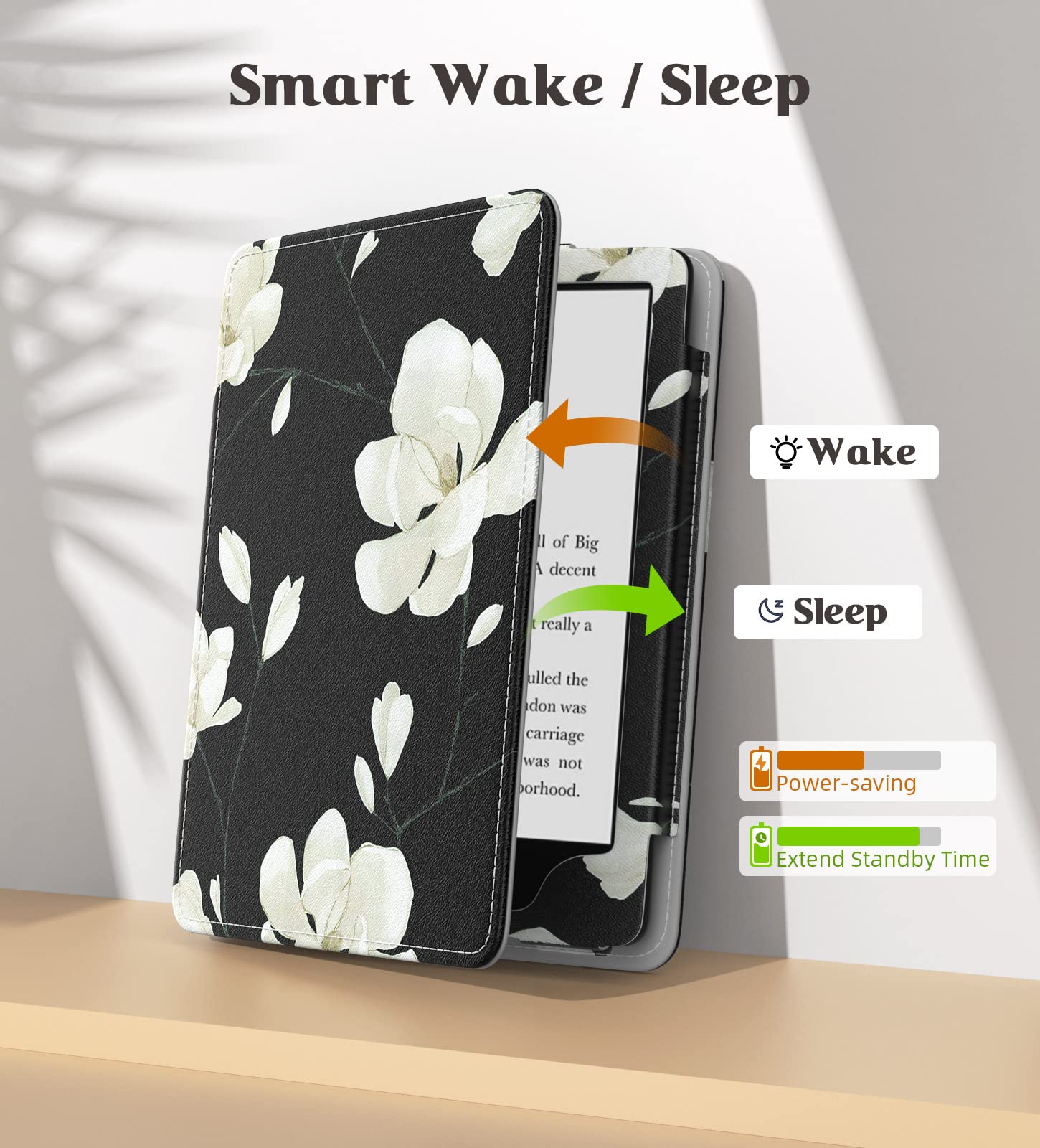 MoKo Case for 7"/6.8" Kindle Paperwhite(12th/11th Generation-2024/2021) and Kindle Colorsoft Signature Edition, Slim PU Shell Cover Case with Auto-Wake/Sleep for Kindle Paperwhite 2024, Flowers