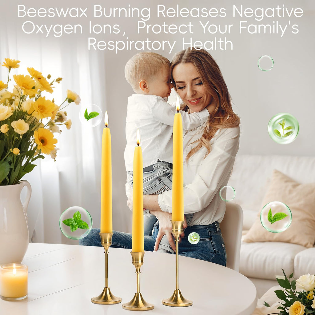 12 Pack Beeswax Taper Candles,8in Dripless Pure Beeswax Candles Non Toxic,8 Hours Long Burning 100% Natural Candle Sticks,Smokeless and Unscented Bees Wax Candle for Home,Prayer,Tall Tapered