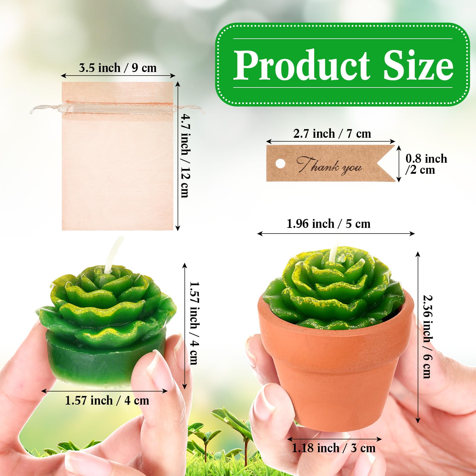 MTLEE 24 Pcs Succulent Tealight Candles - Wedding Party Baby Shower Valentines Gifts Birthday Pack with Terracotta Pot, Organza Bag, Tags, Twines