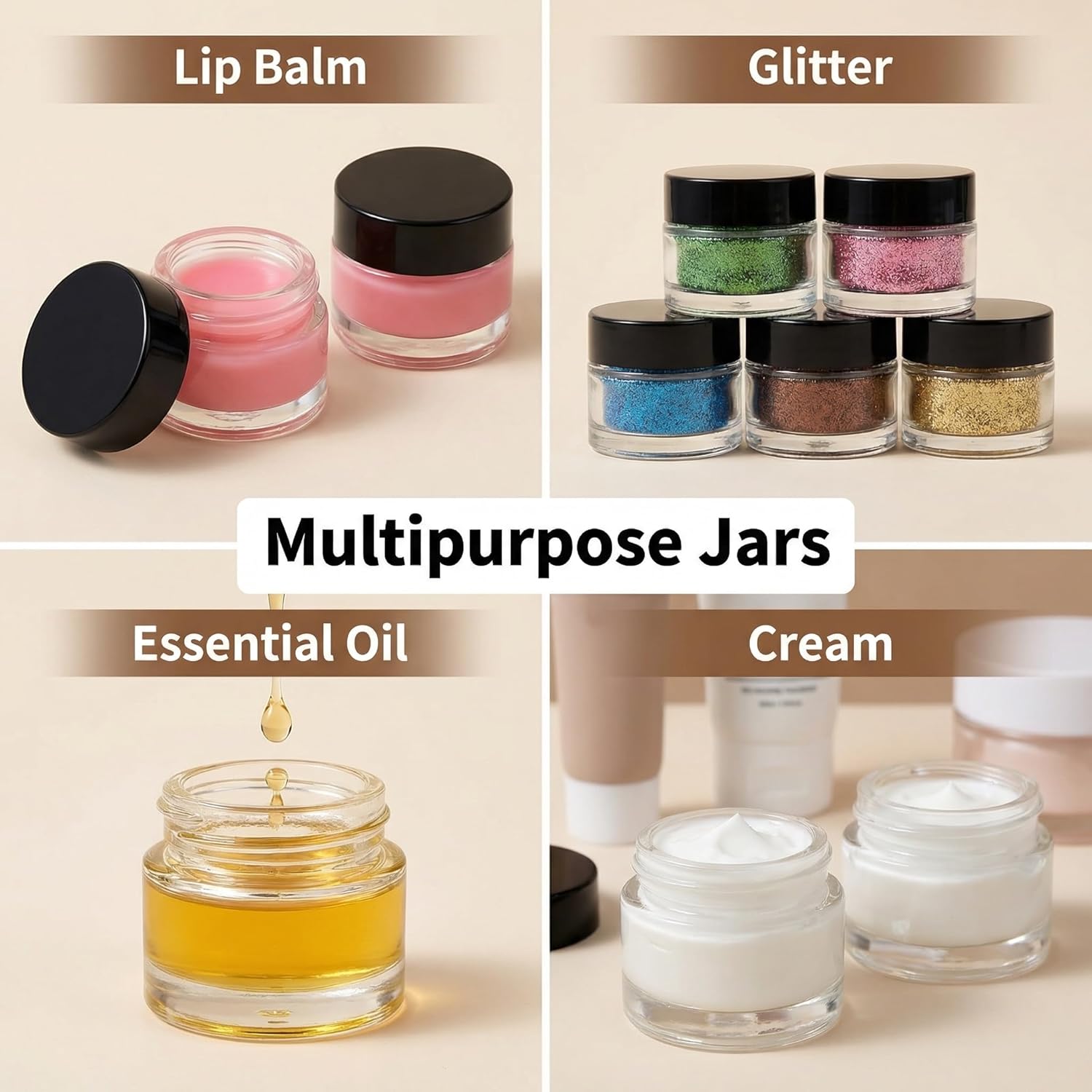 Coloch 70 Pack 10ml Mini Glass Sample Jar with Airtight Lid, 10 Gram Glass Cosmetics Jar Clear Round Lip Balm Container for Cosmetics, Lotion, Cream, Samples, Skincare, Travelling, Retail Store